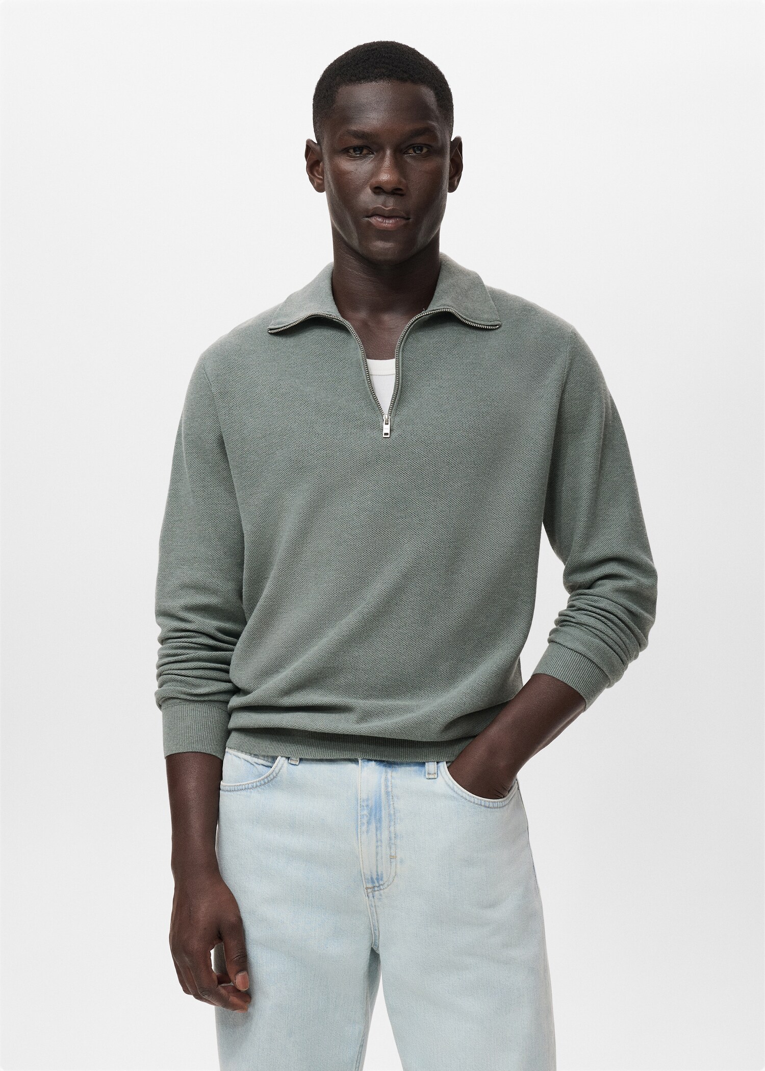 Microstructure sweater with zipper collar - Medium plane