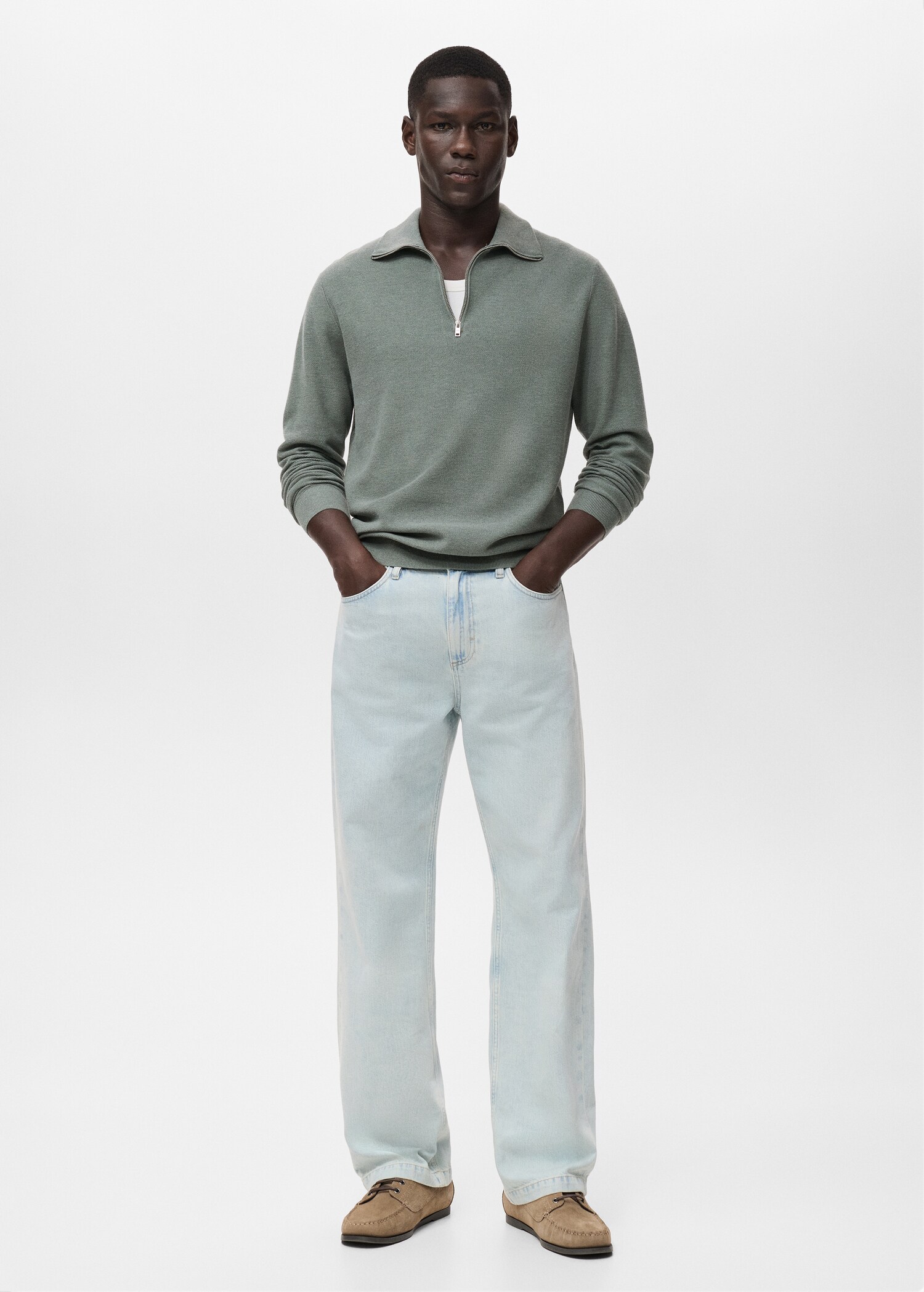 Microstructure sweater with zipper collar - General plane