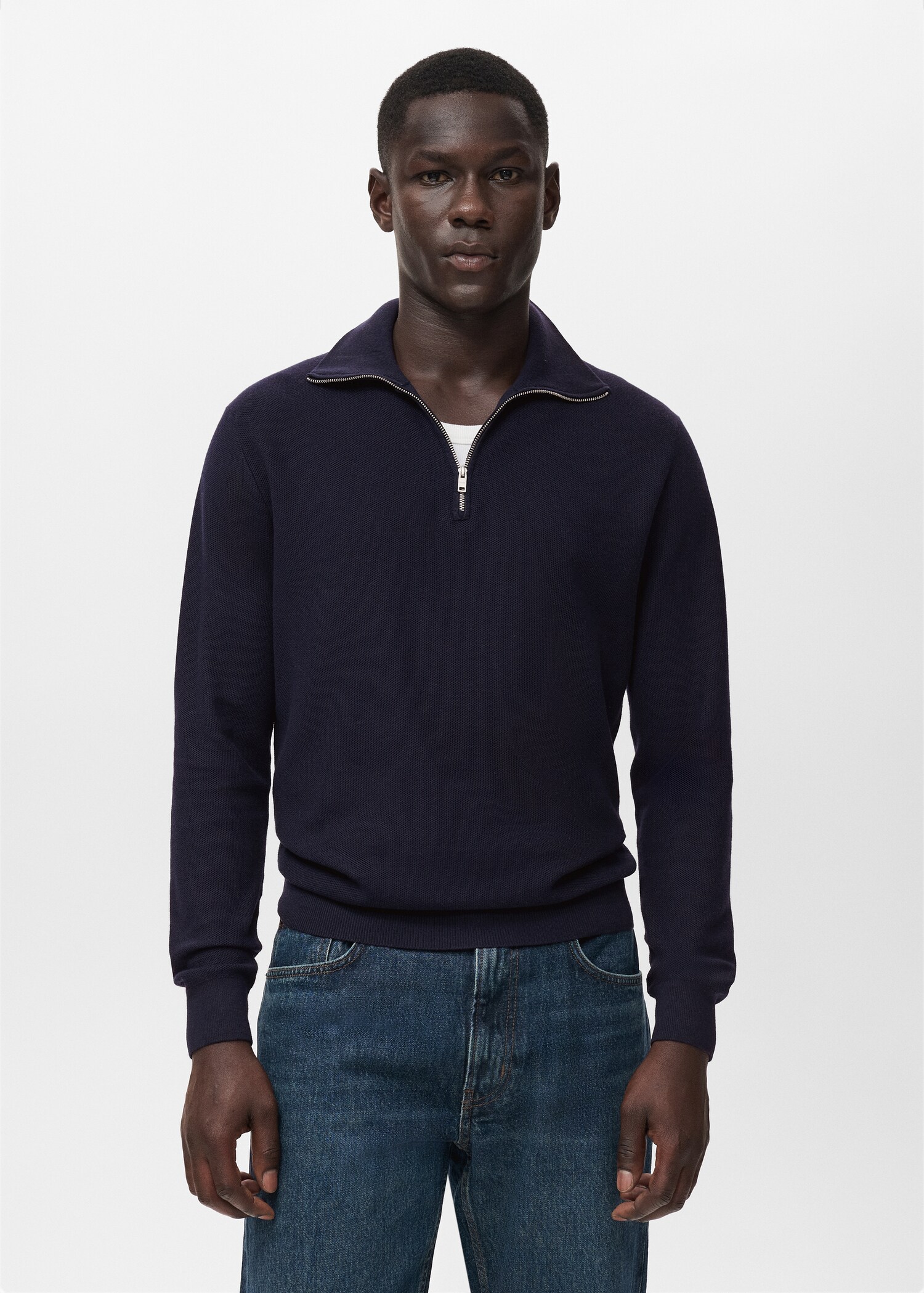 Microstructure sweater with zipper collar - Medium plane