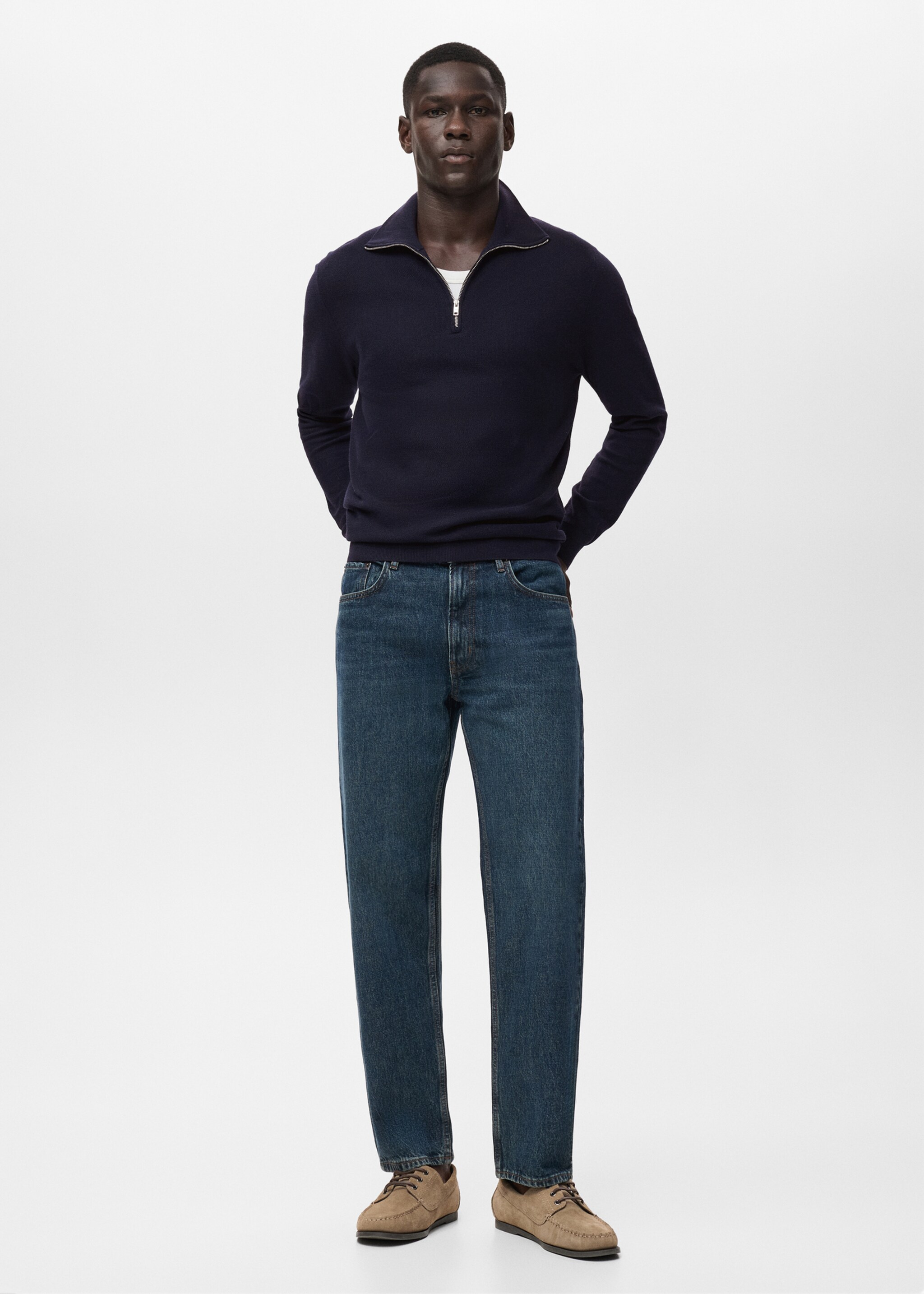 Microstructure sweater with zipper collar - General plane, Navy. Ref: 17035146-01.
