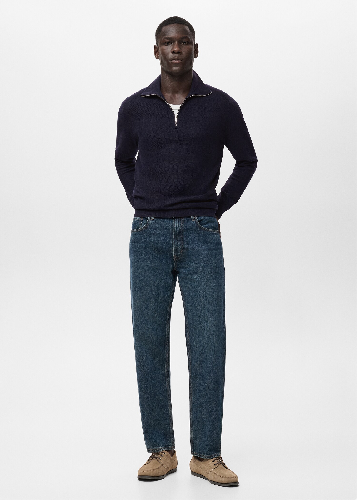 Microstructure sweater with zipper collar - General plane