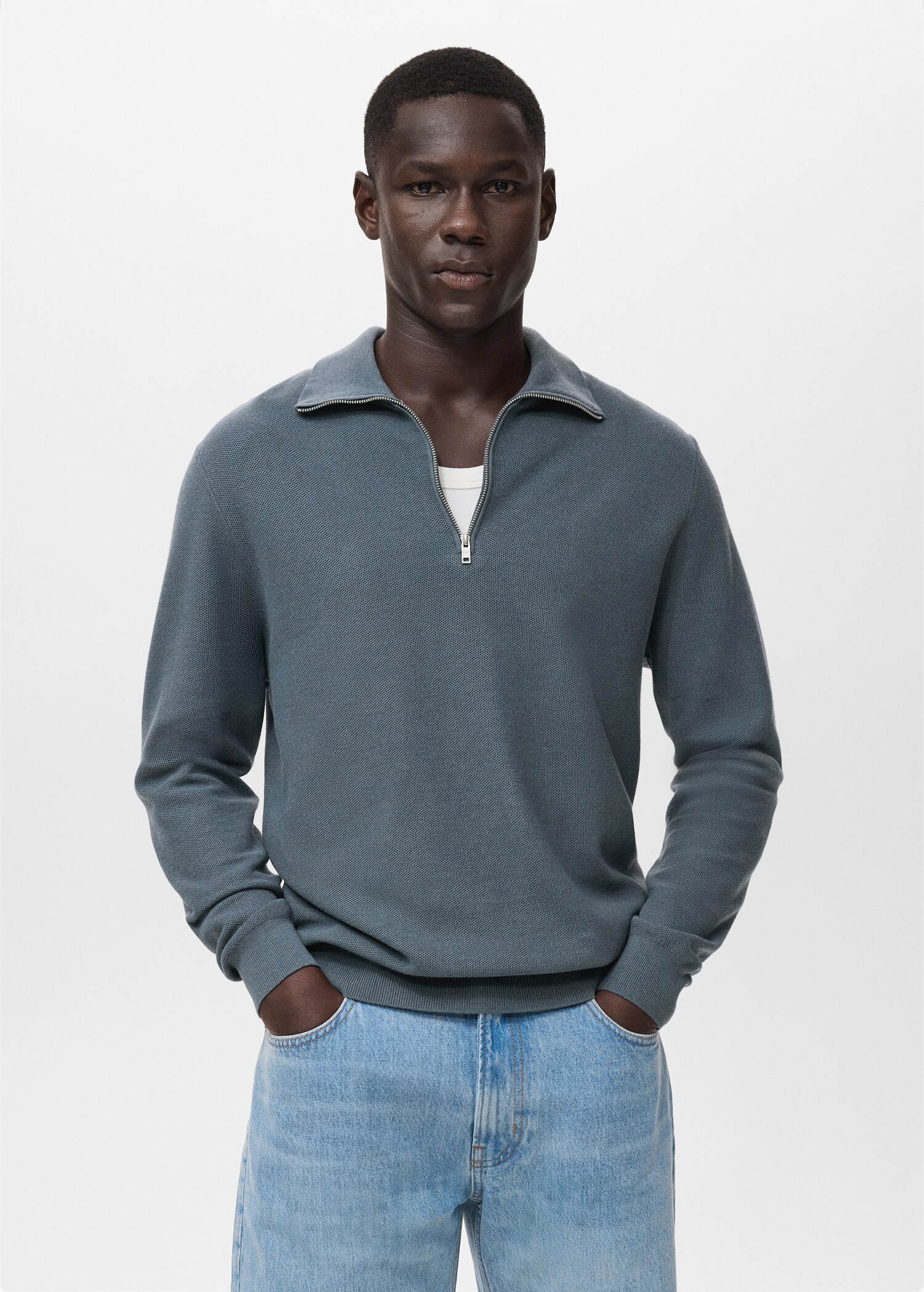 Microstructure sweater with zipper collar - Medium plane