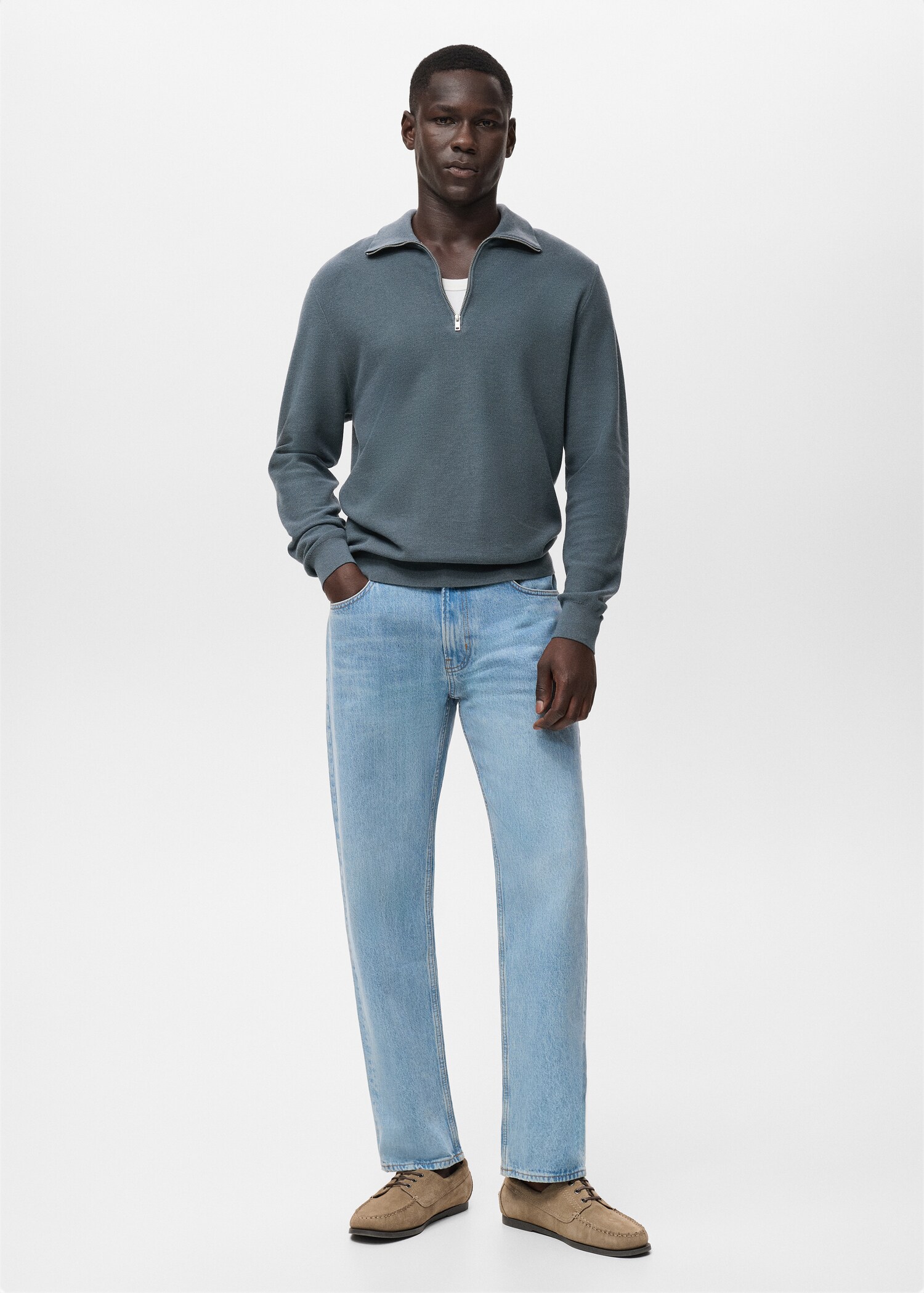 Microstructure sweater with zipper collar - General plane