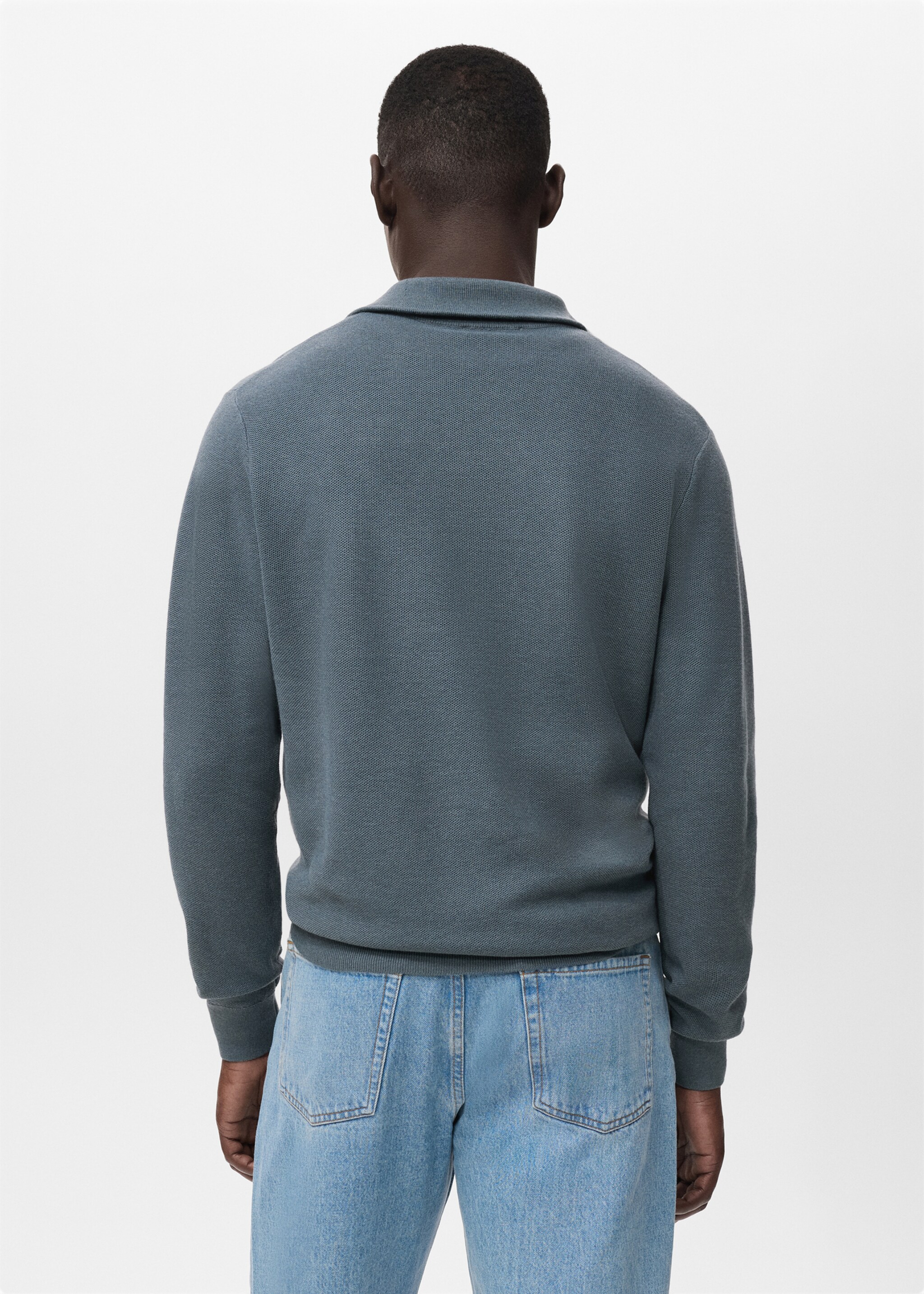 Microstructure sweater with zipper collar - Reverse of the article, Petrol Blue. Ref: 17035146-01.