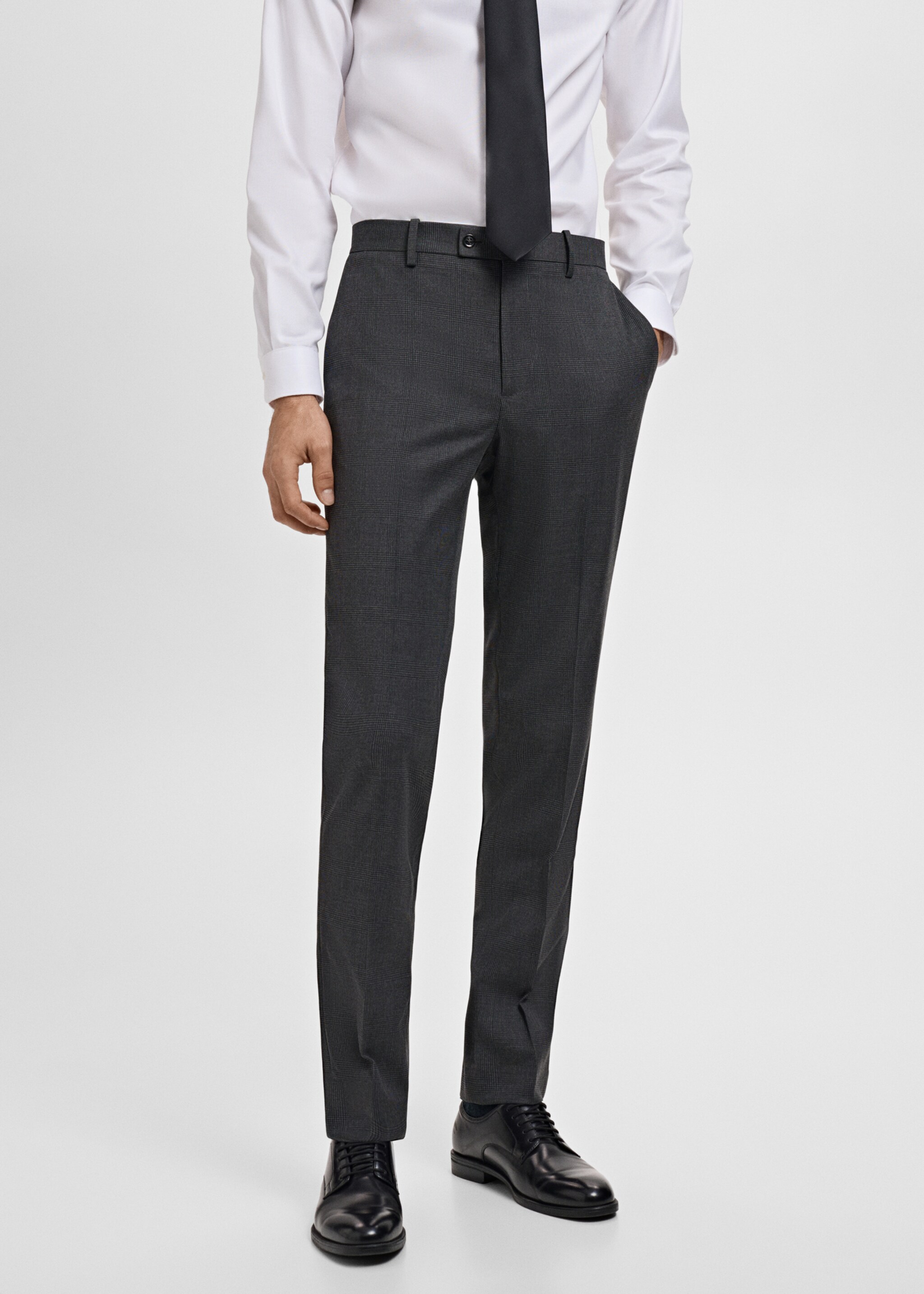 Milan slim-fit suit trousers - Medium plane, Dark Heather Grey. Ref: 17035153-01.