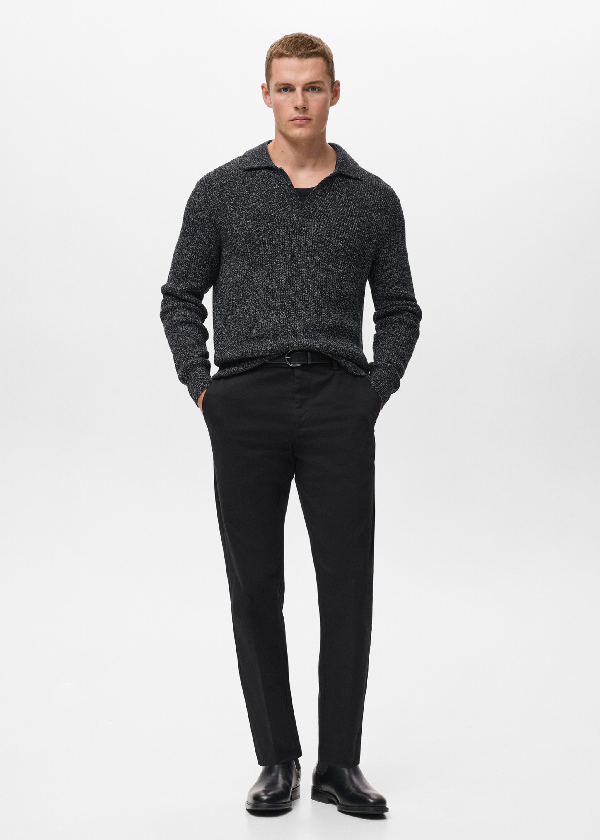 100% cotton polo-neck sweater - General plane, Dark Heather Grey. Ref: 17035973-01.