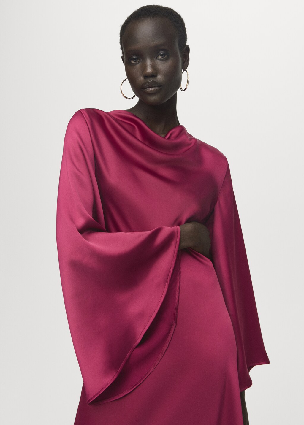 Flared-sleeve satin dress