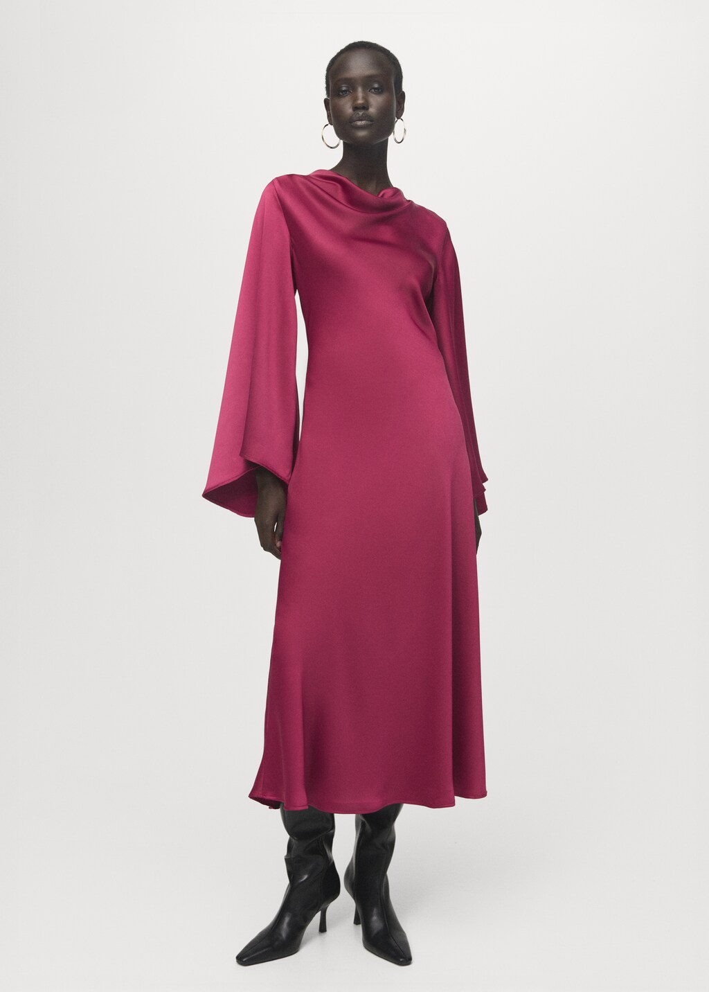 Flared-sleeve satin dress