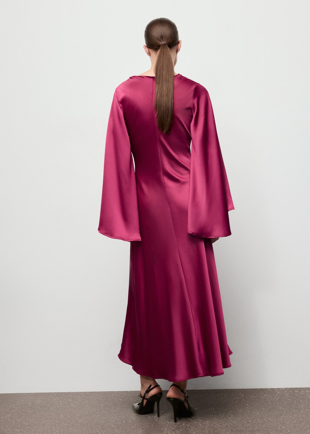 Flared-sleeve satin dress
