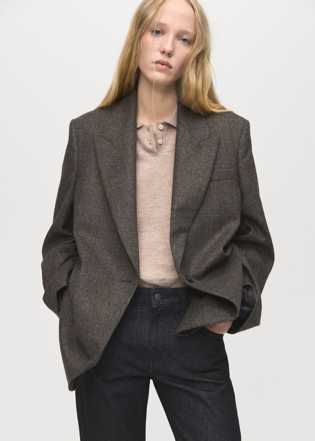 Micro houndstooth wool blazer