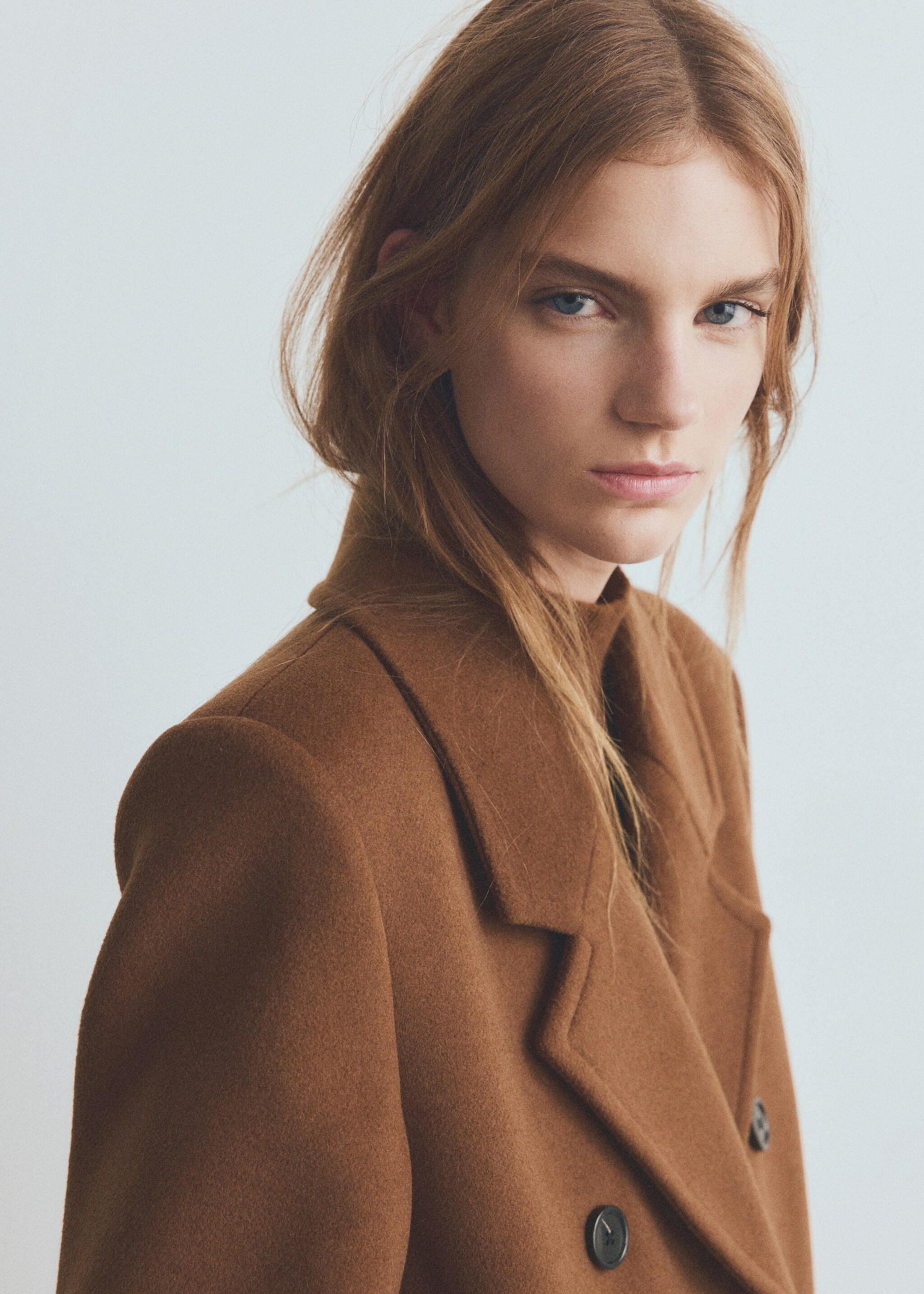 双排扣羊毛混纺大衣 - null, 赭色. Ref: 17037769-02.