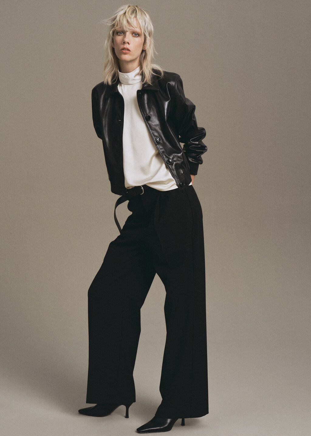 High collar satin blouse