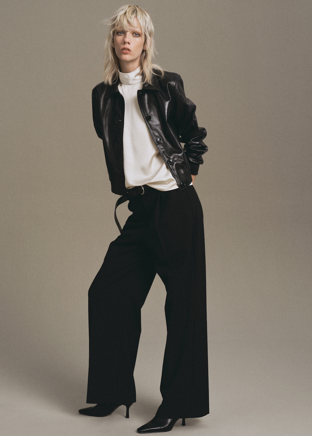 High collar satin blouse