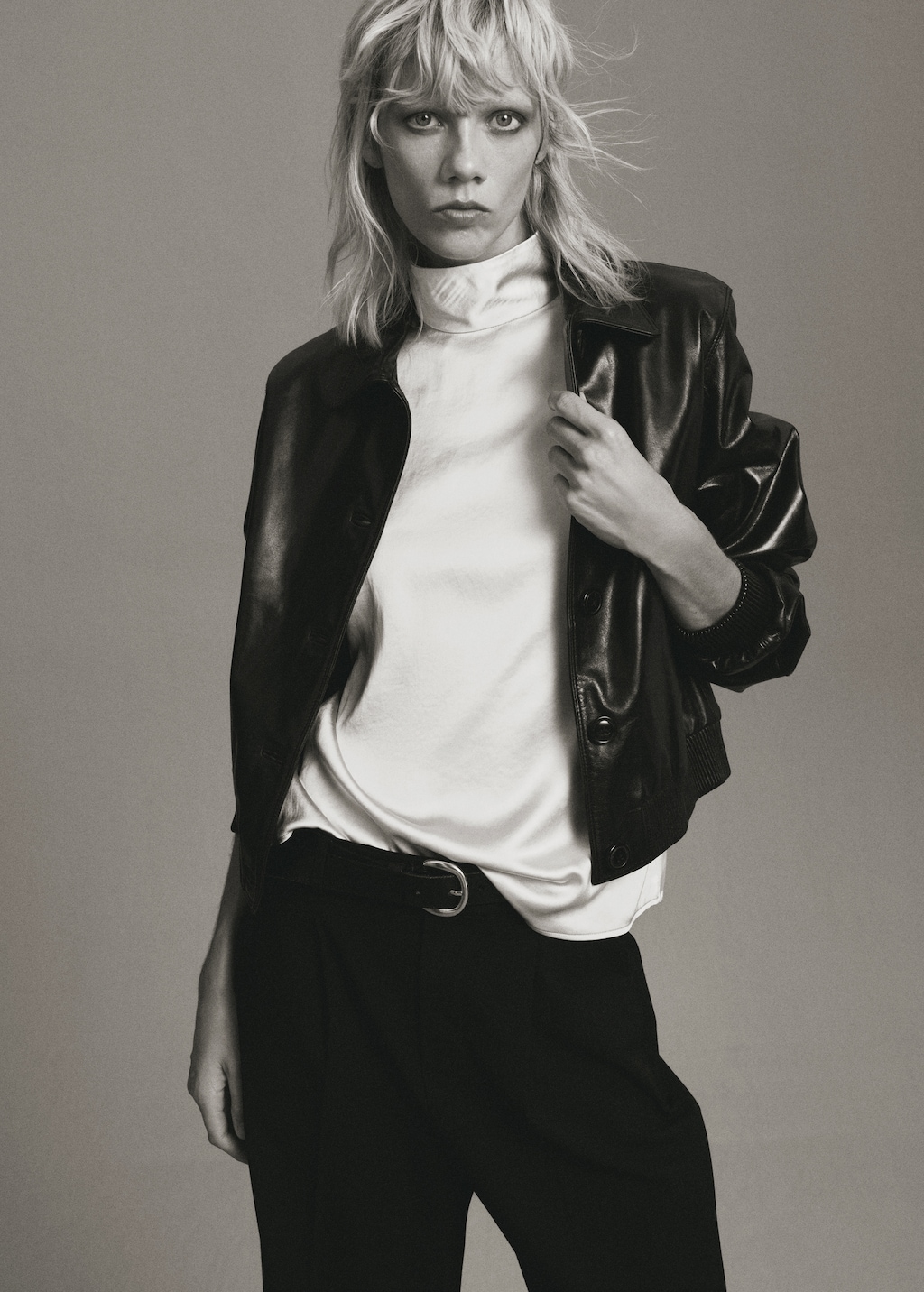 High collar satin blouse