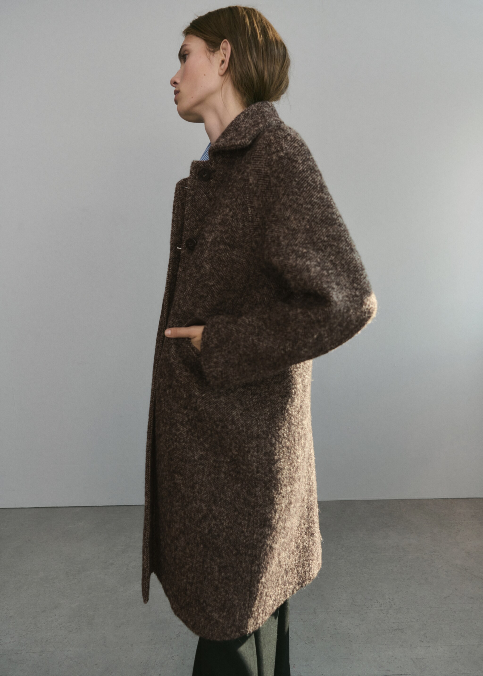 Abrigo lana jaspeado oversize - Detalle del artículo 1, Marrón. Ref: 17037910-01.