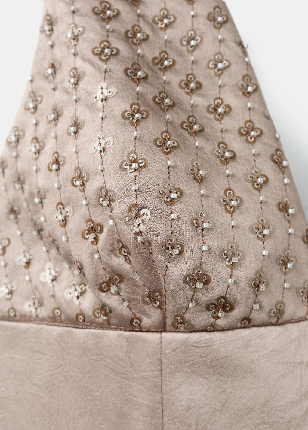 Satin dress with sequin neckline