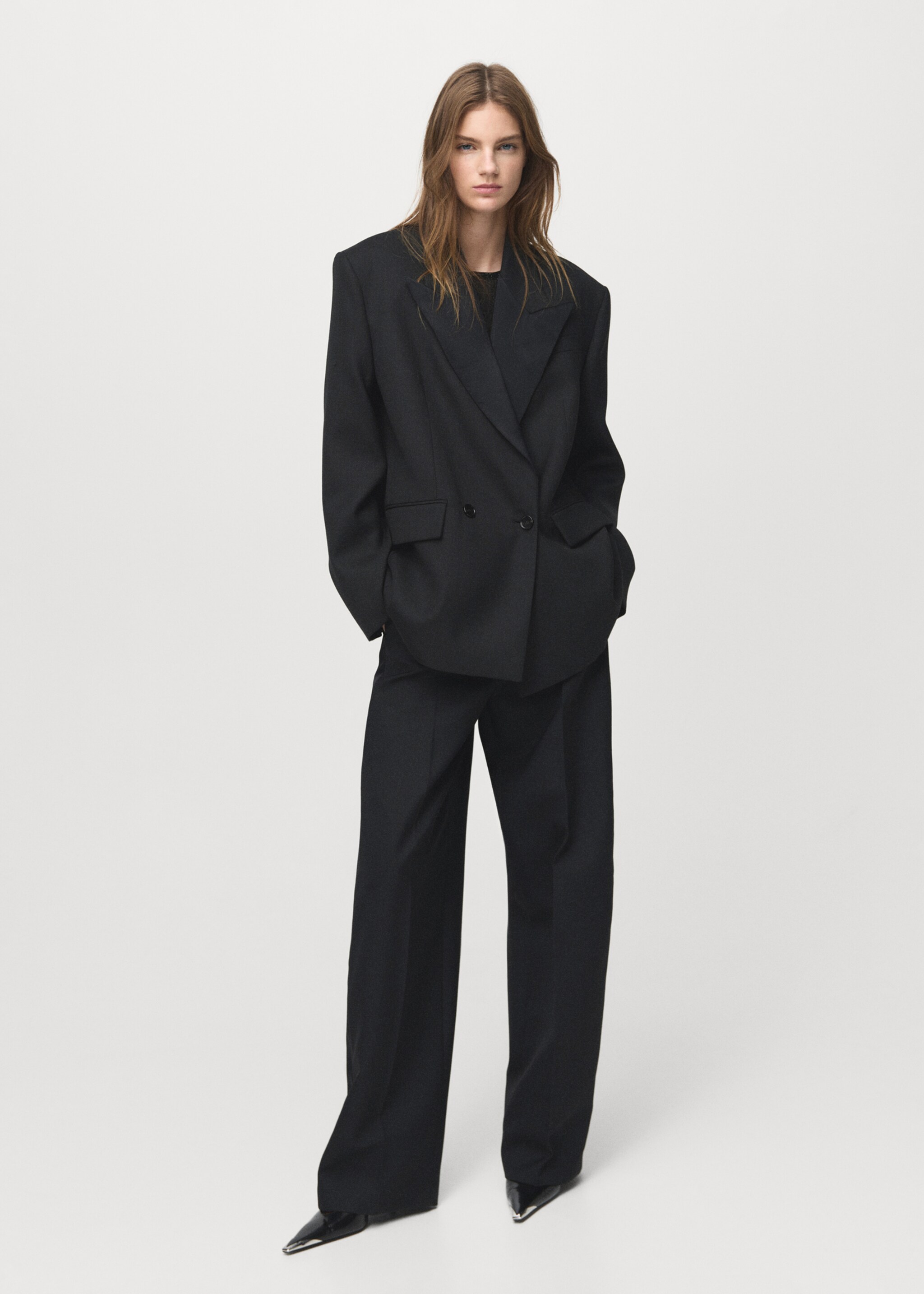Wool-blend suit jacket with lapels - General plane, Black. Ref: 17039121-01.