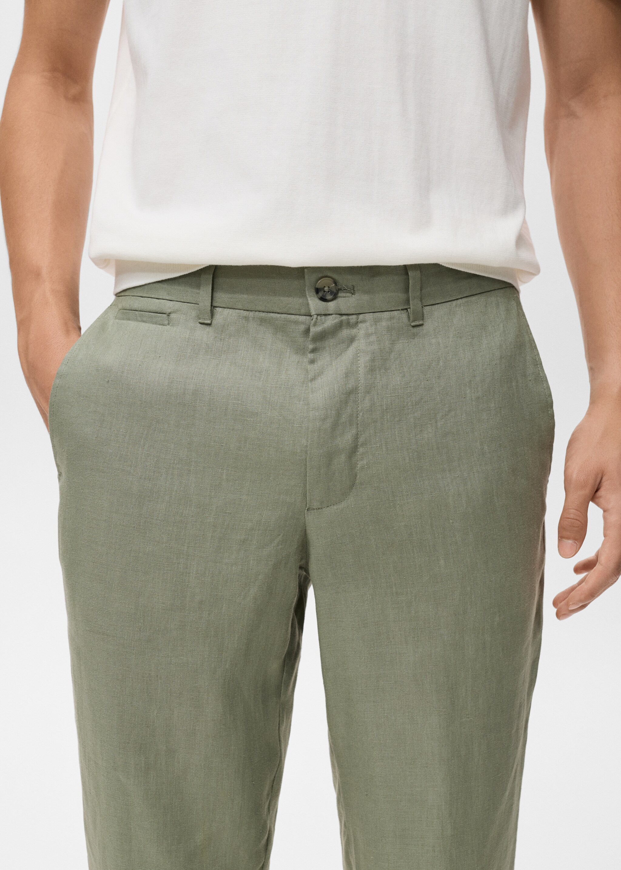Slim-fit 100% linen trousers - Details of the article 1