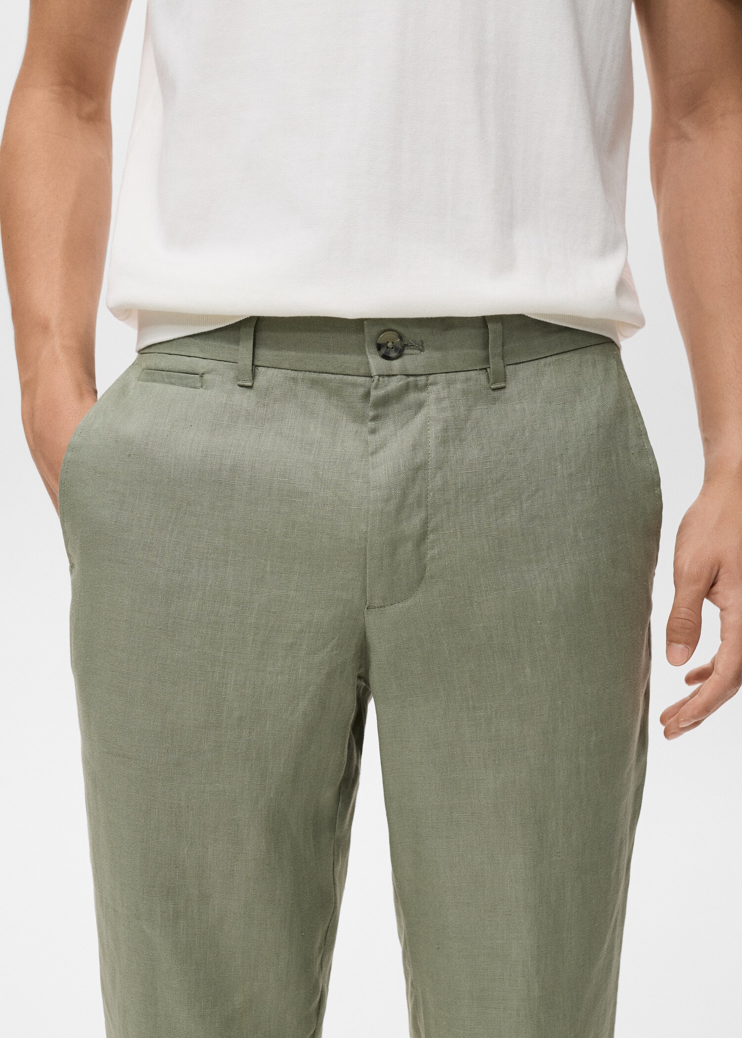 Slim-fit 100% linen trousers - Details of the article 1