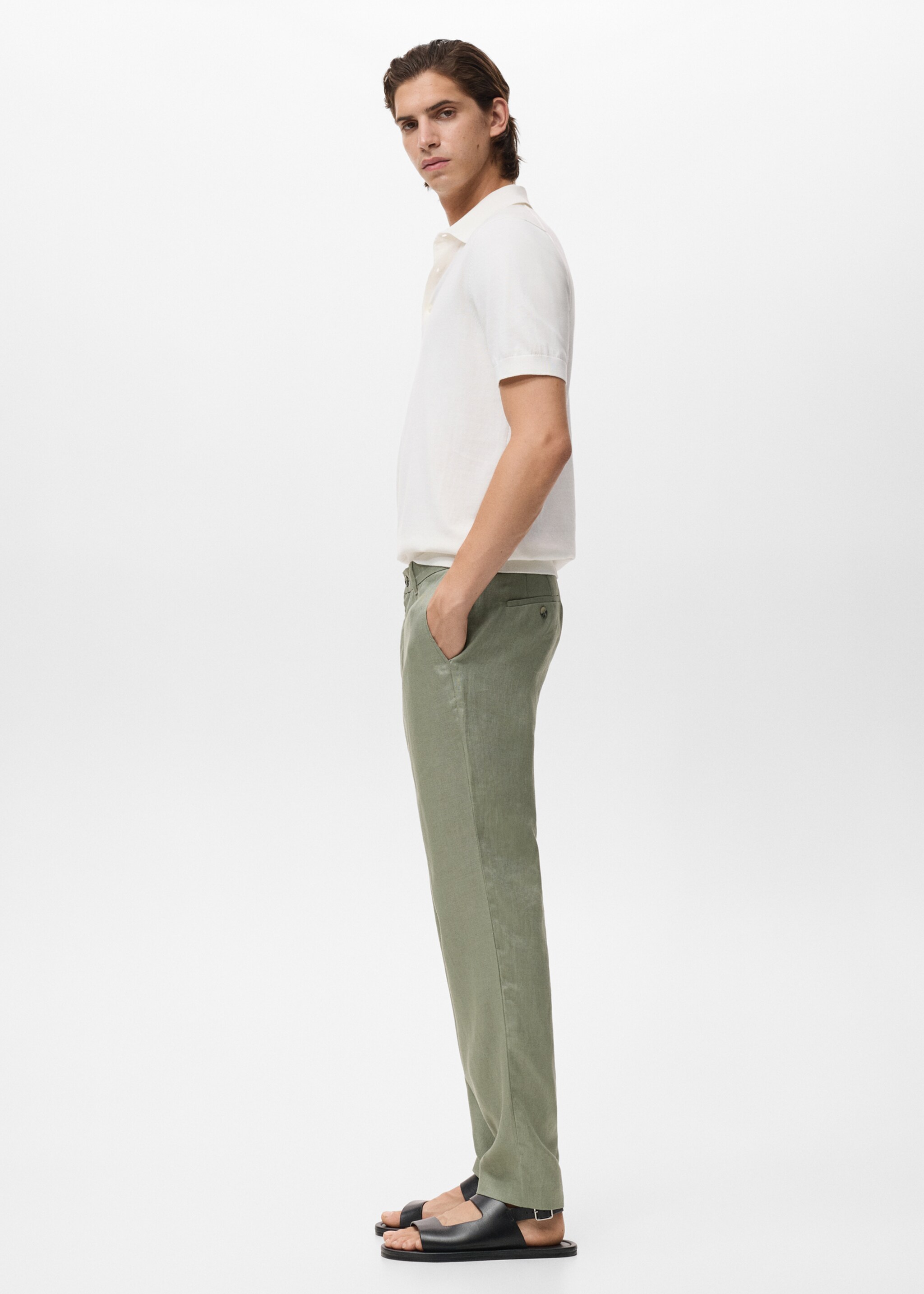 Slim-fit 100% linen trousers - Details of the article 2