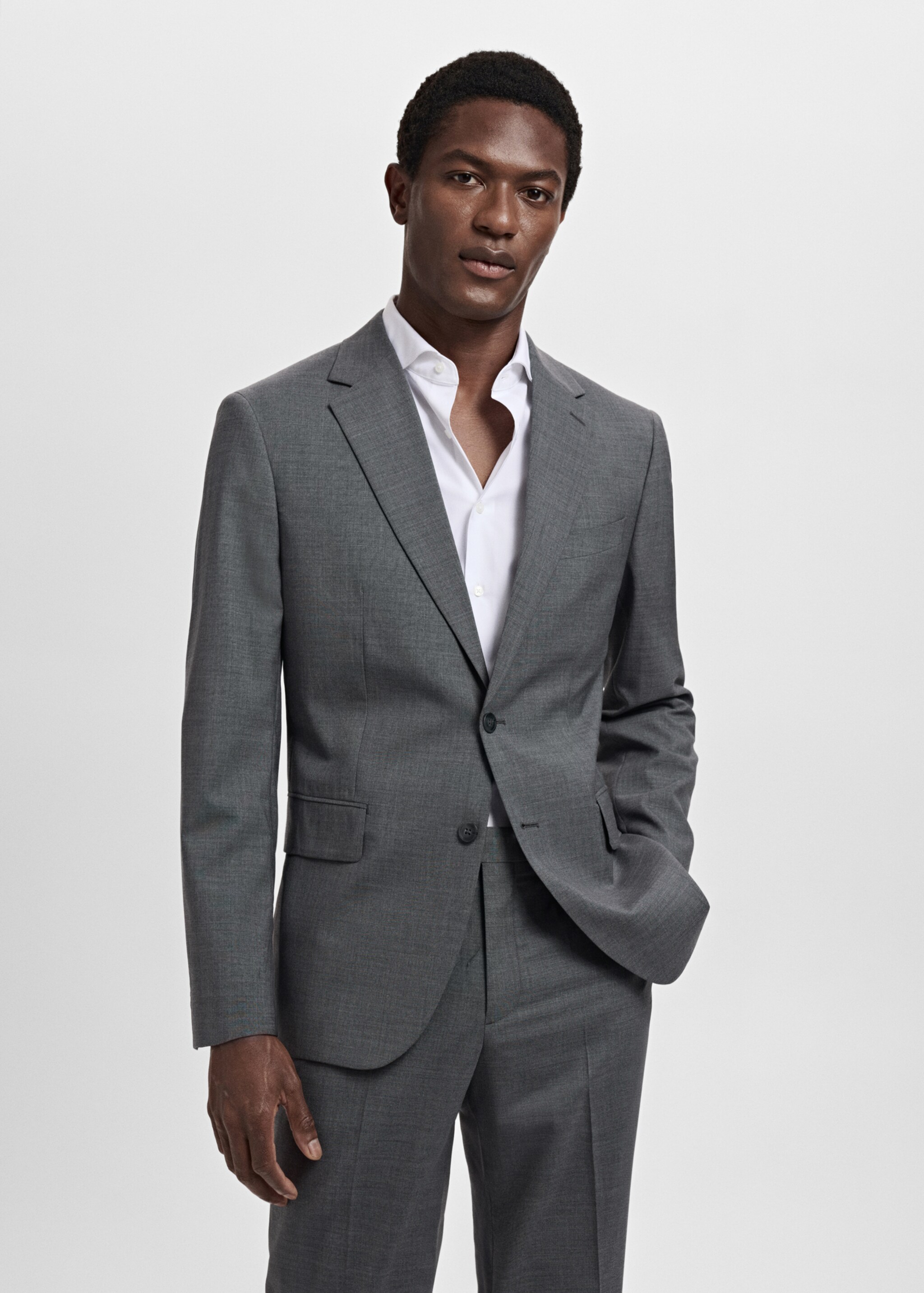 Turin 100% virgin wool suit jacket - Medium plane, Grey. Ref: 17041183-01.