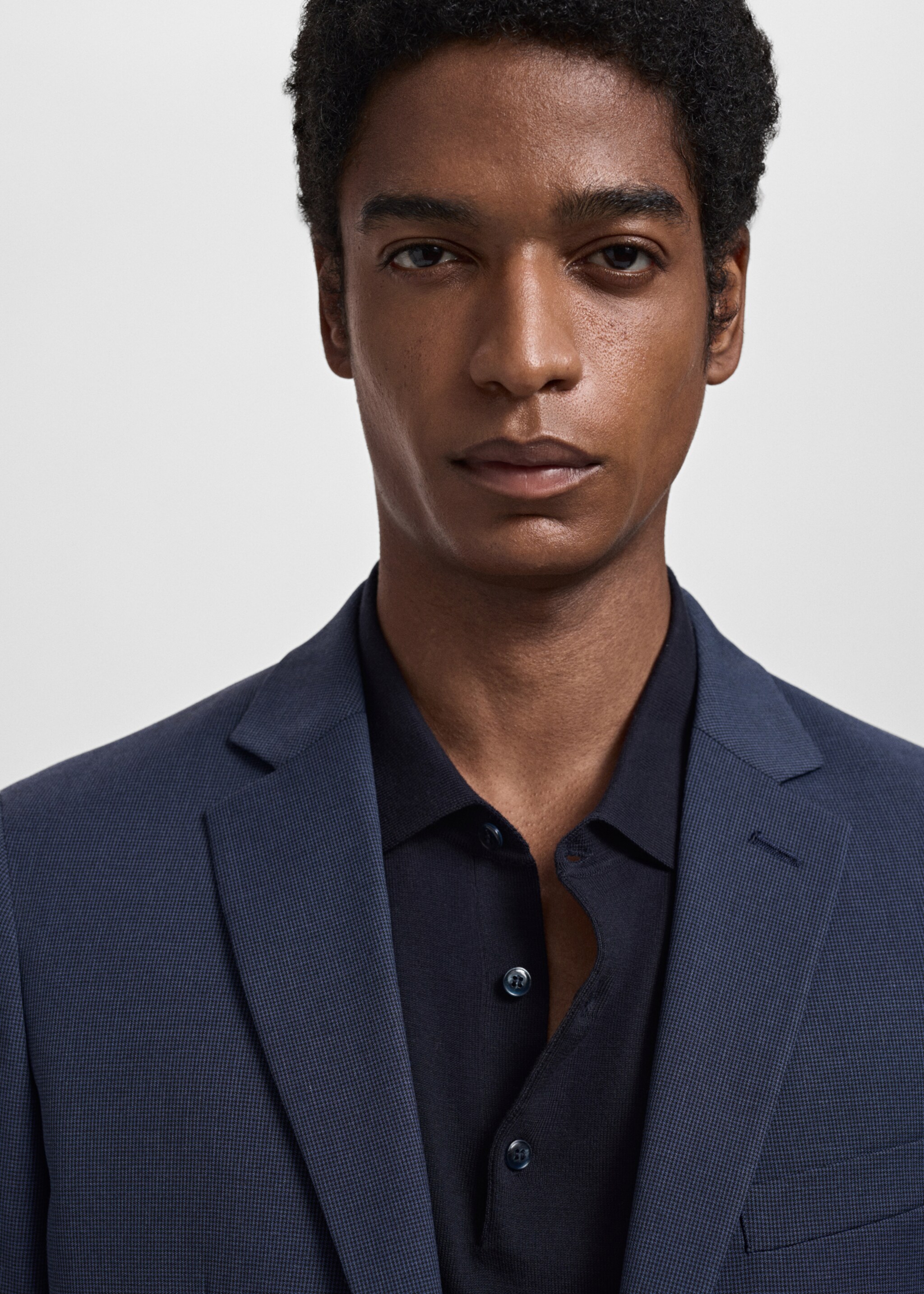 Super slim-fit suit jacket in stretch fabric - Details of the article 1, Ink Blue. Ref: 17041236-01.