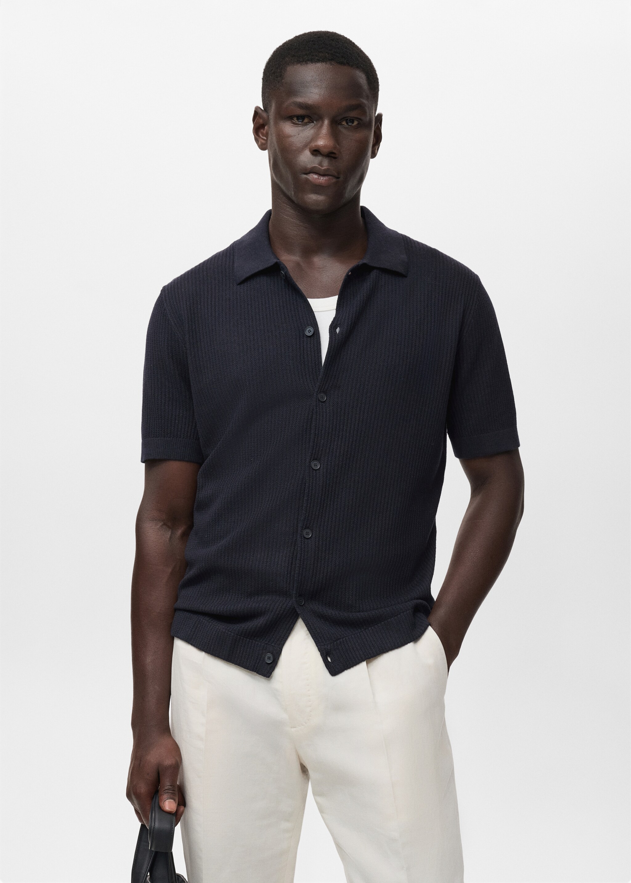 Rib-knit shirt - Medium plane, Navy. Ref: 17041244-01.