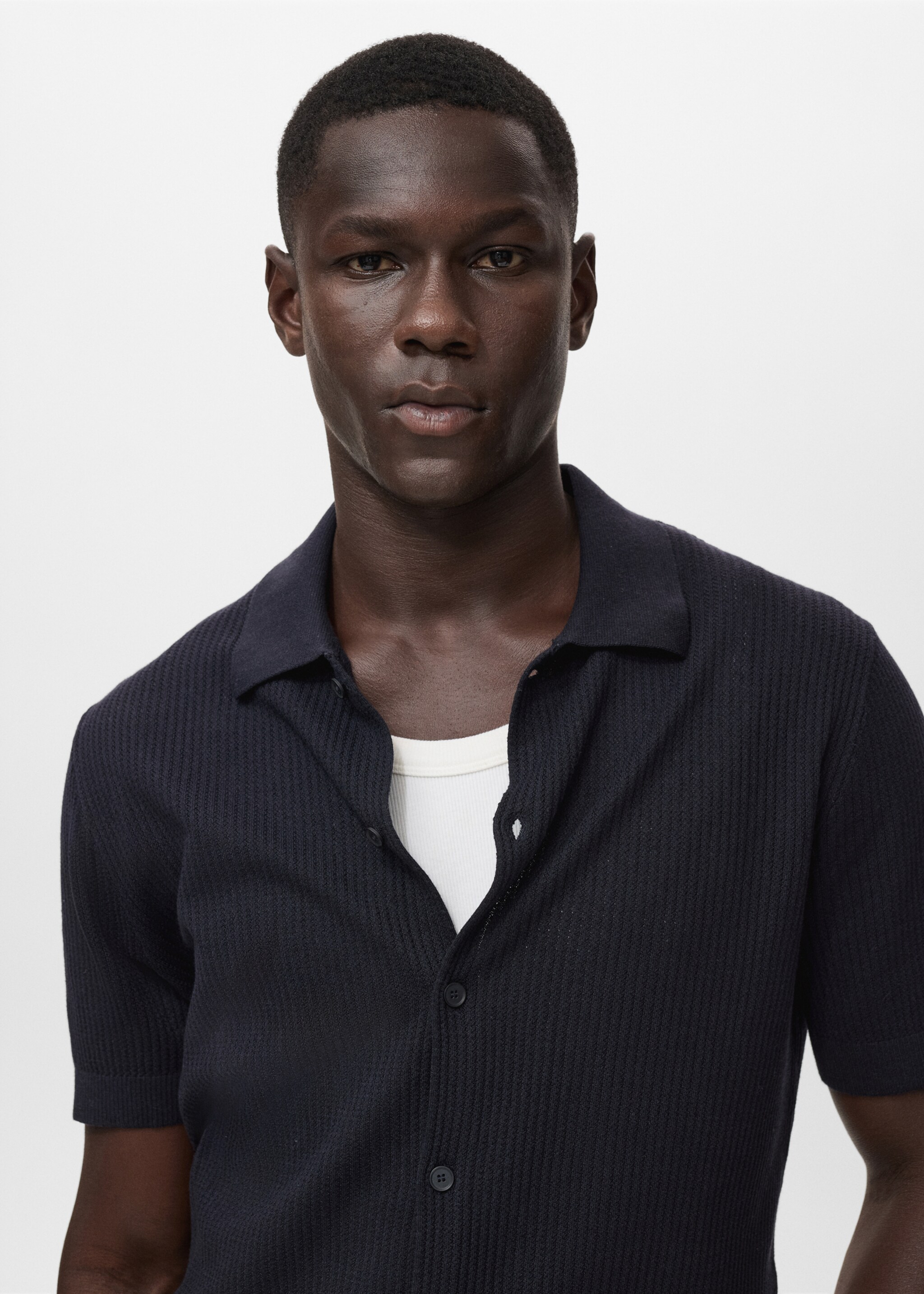 Rib-knit shirt - Details of the article 1, Navy. Ref: 17041244-01.
