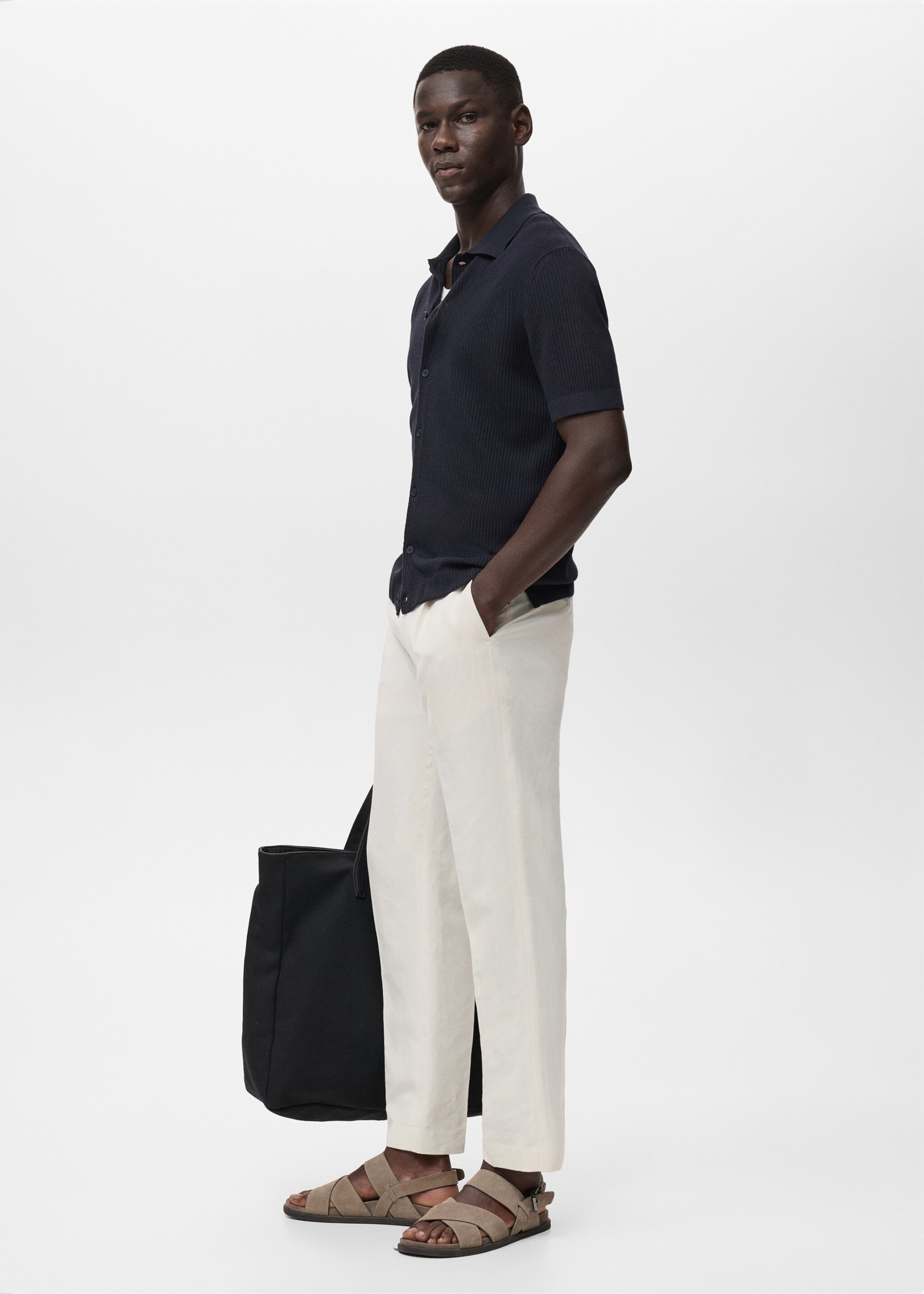 Rib-knit shirt - Details of the article 2, Navy. Ref: 17041244-01.