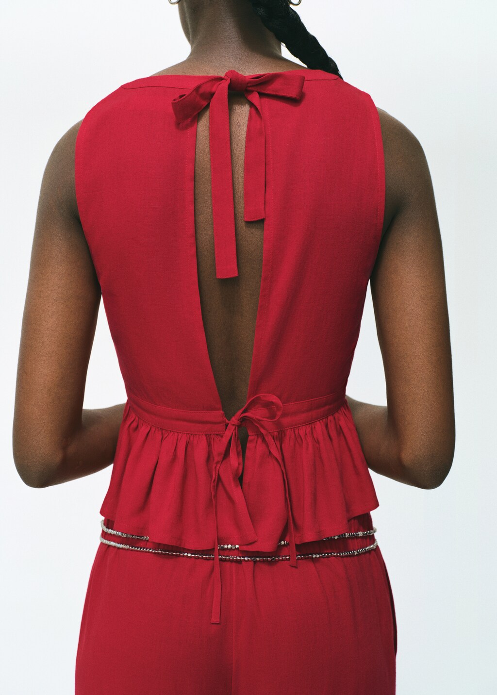 Ruched details linen-blend top