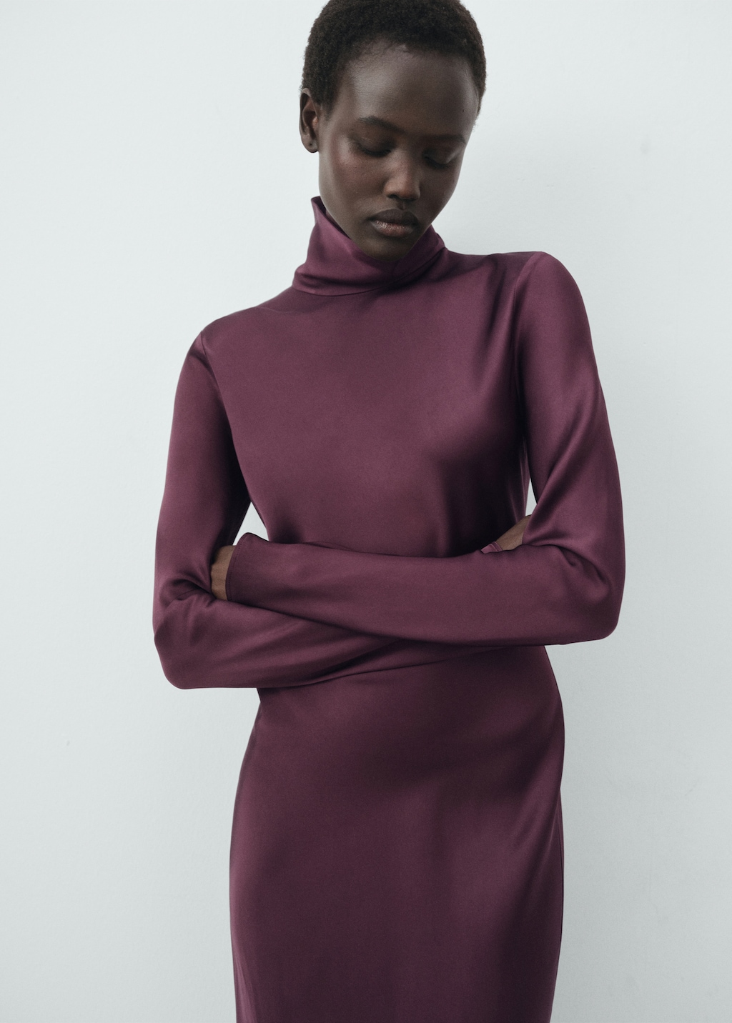 Satin high-neck dress