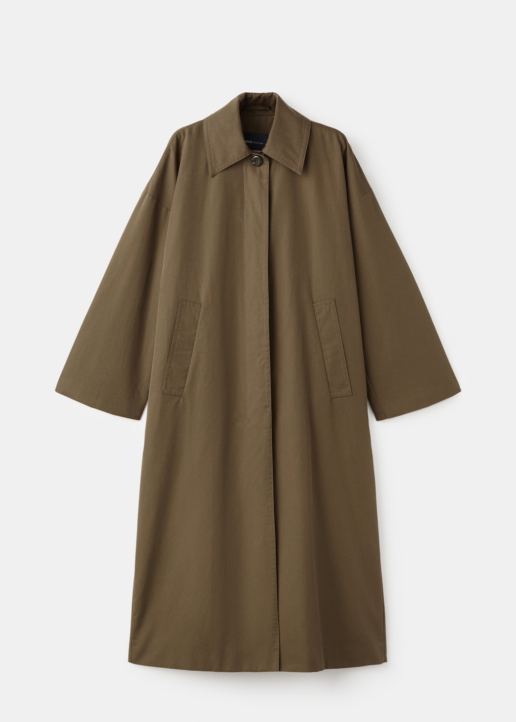 Long cotton trench coat with concealed buttons