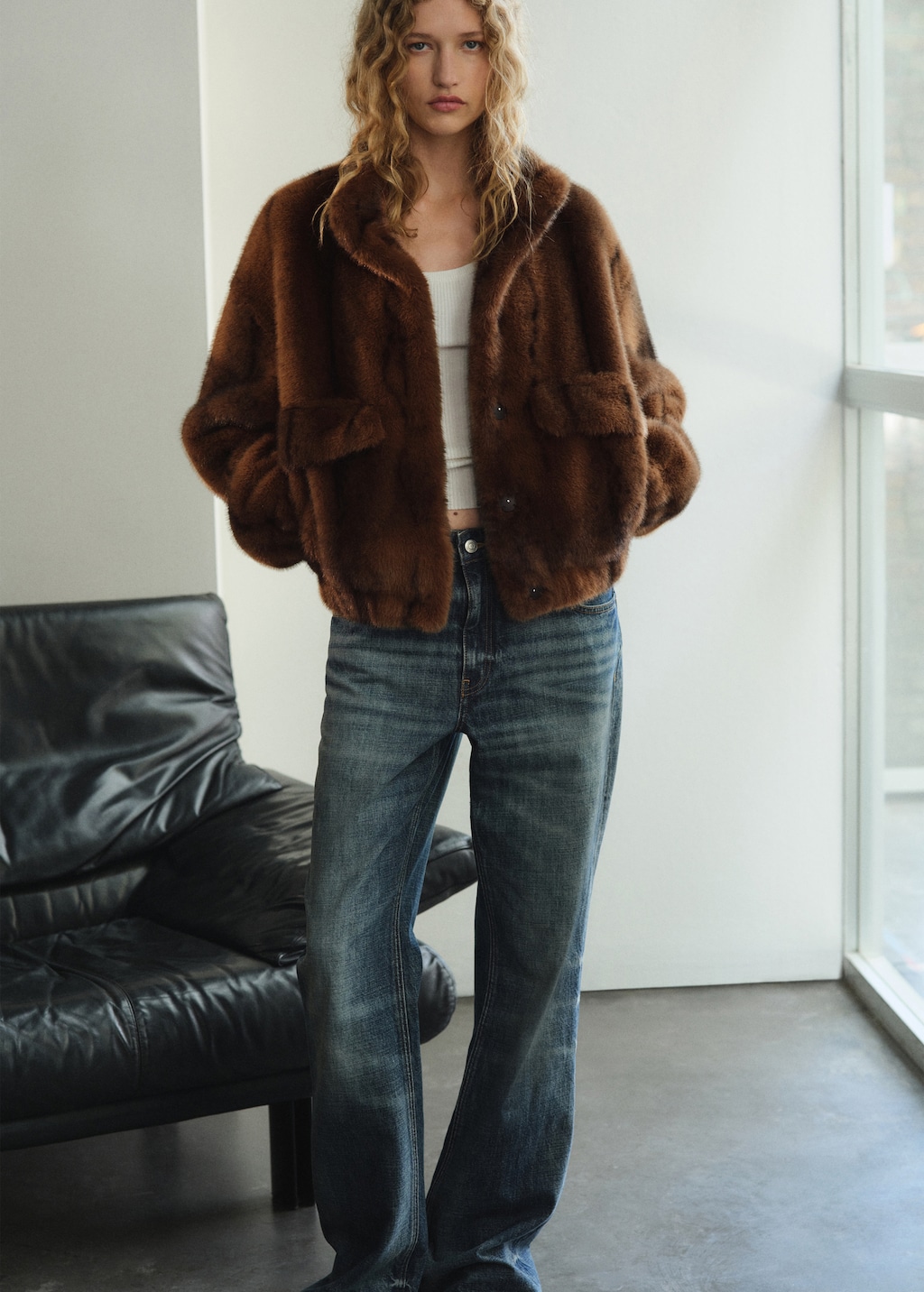 Faux-fur jacket with pockets