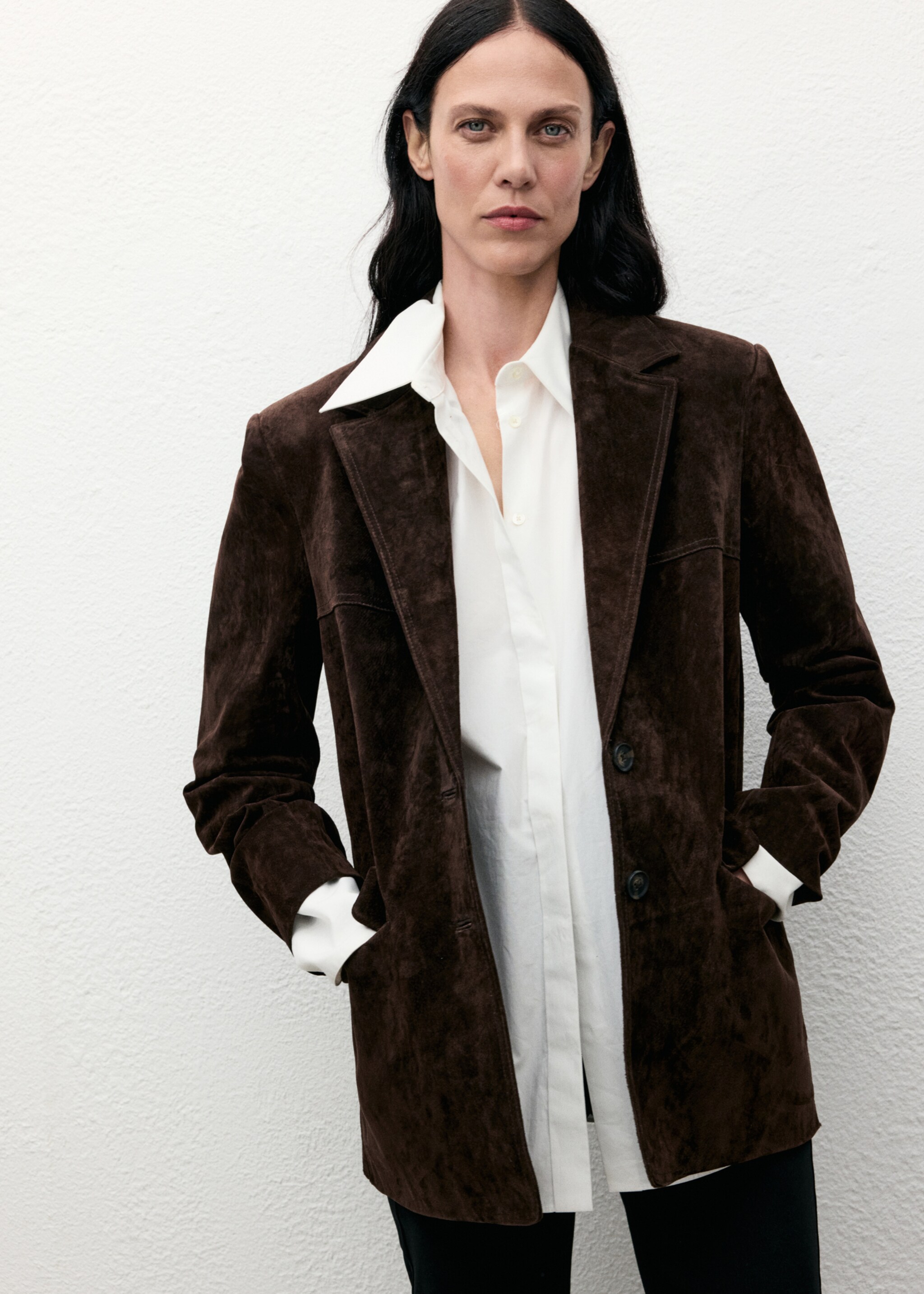 Blazer droit daim - Plan moyen, Chocolat. Ref: 17047811-01.