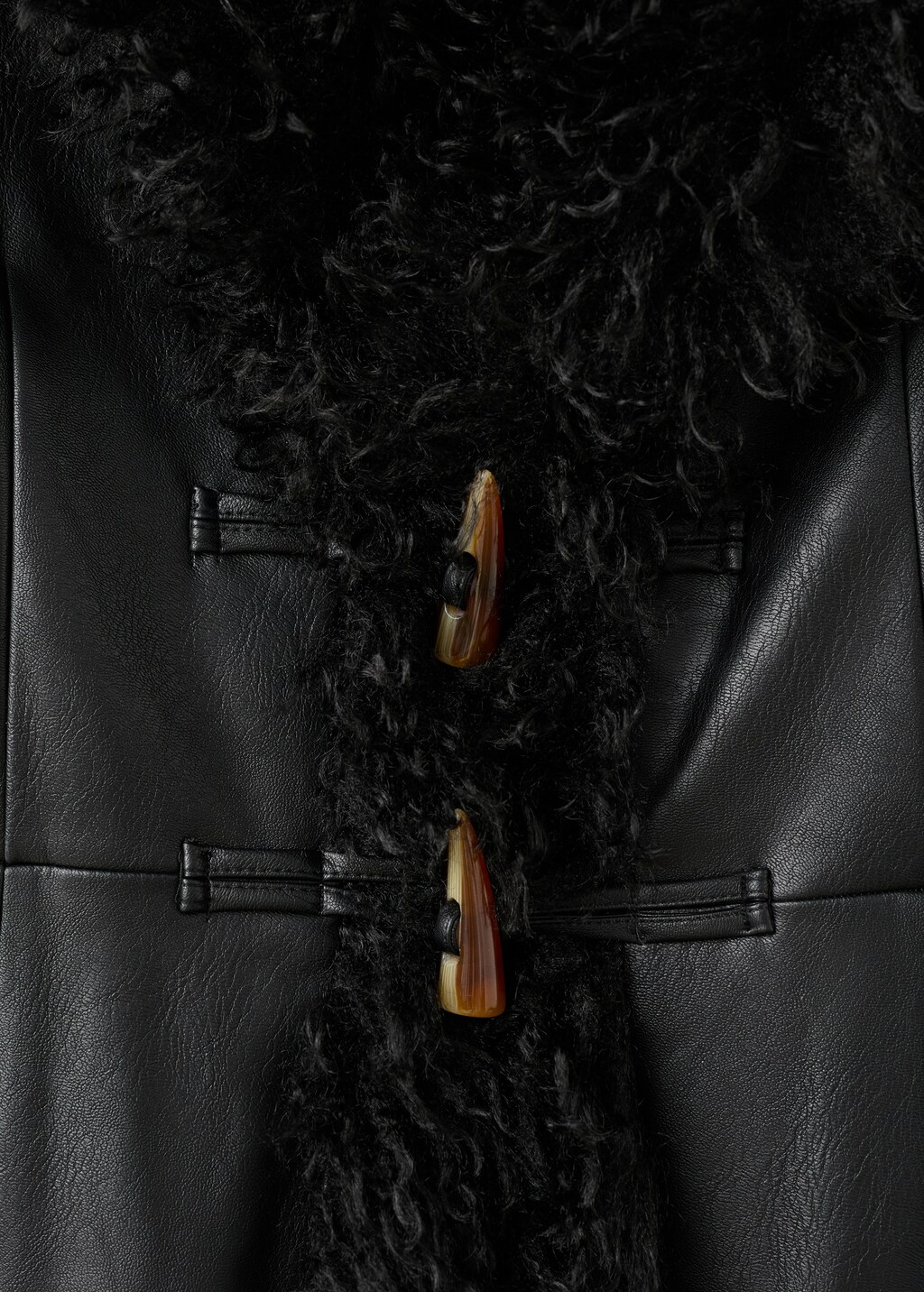 Faux-leather coat with fur trim