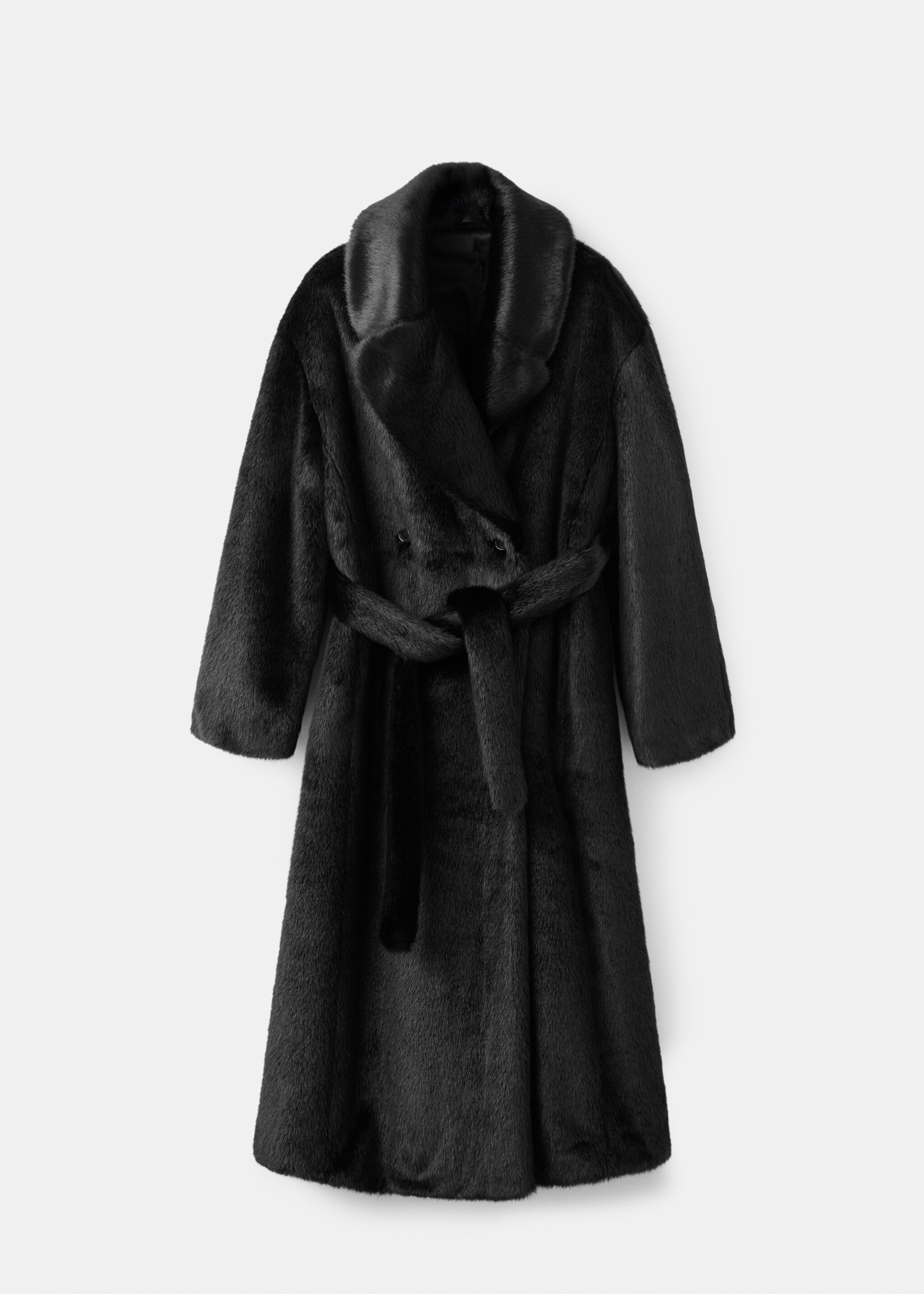 Fur-effect coat with belt - Article without model, Black. Ref: 17048271-01.