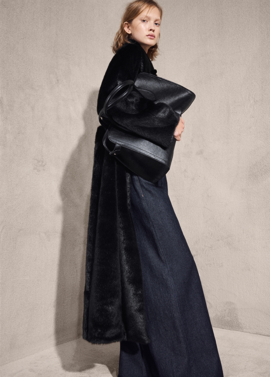 Faux-fur coat with belt