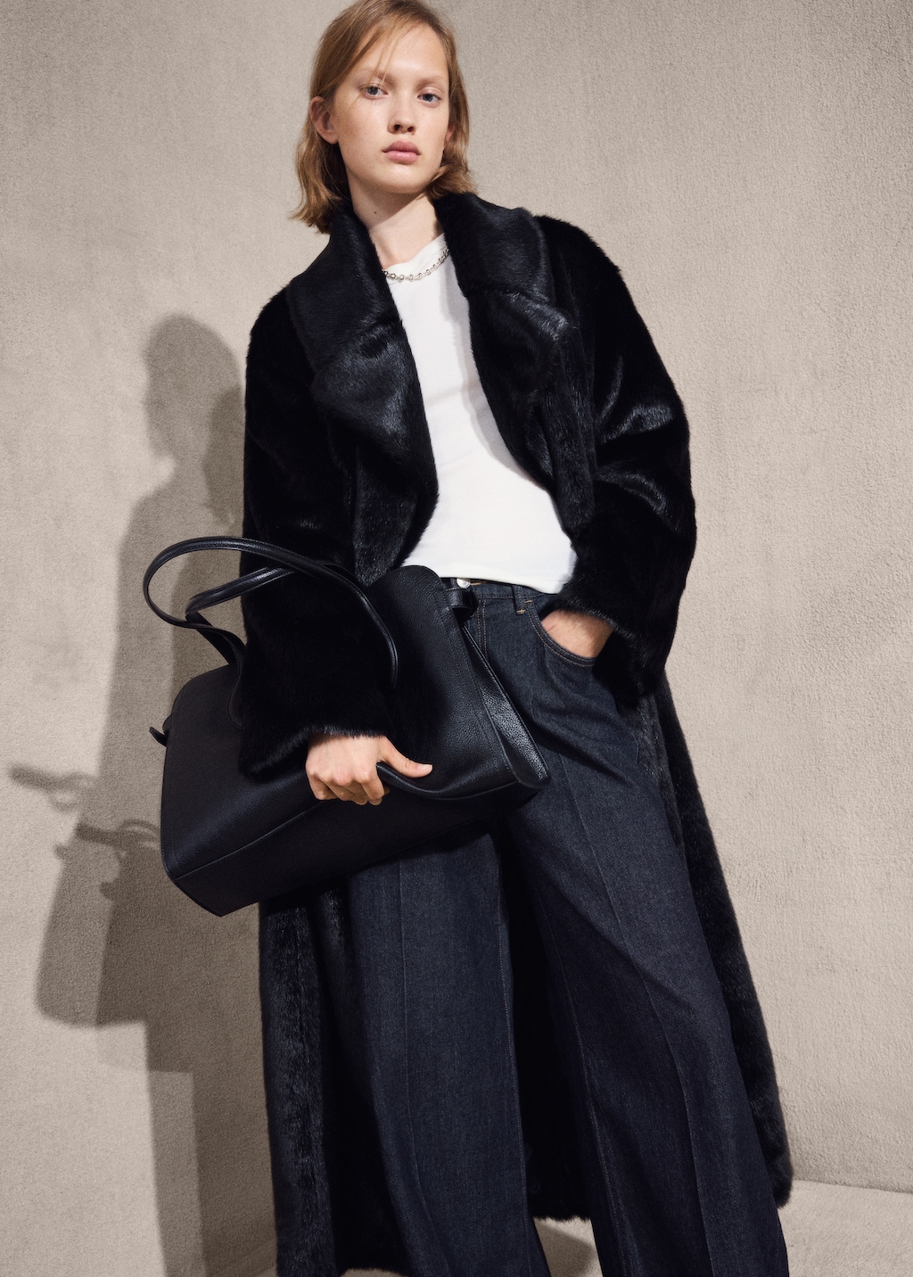 Faux-fur coat with belt