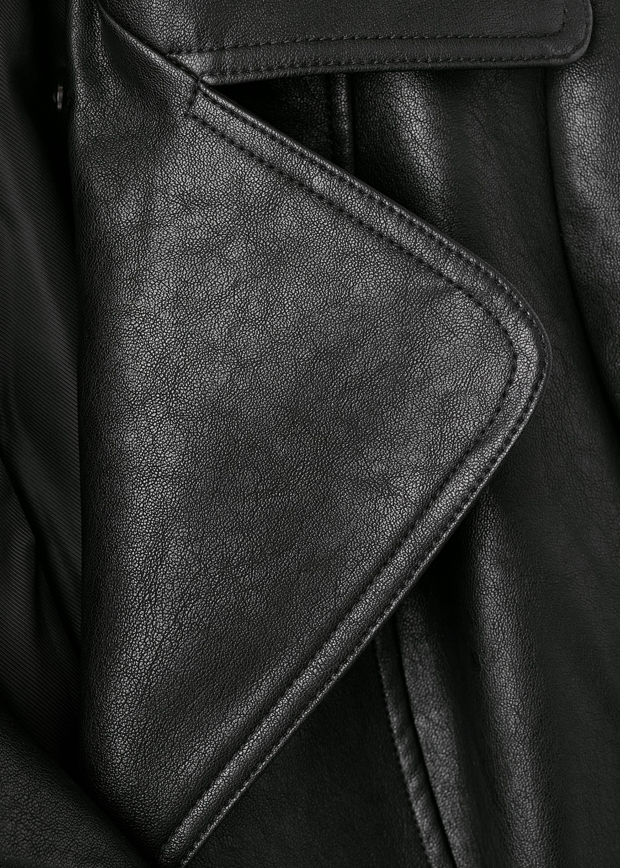 Faux-leather coat with fur collar - Details of the article 0, Black. Ref: 17048282-02.