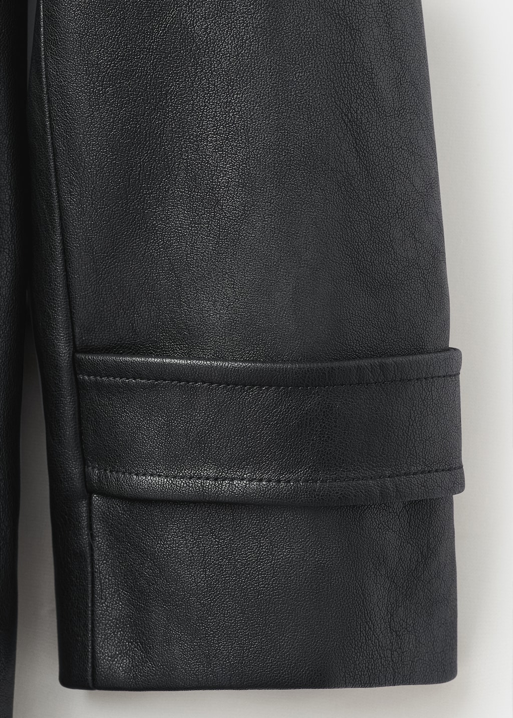 Faux-leather coat with fur collar
