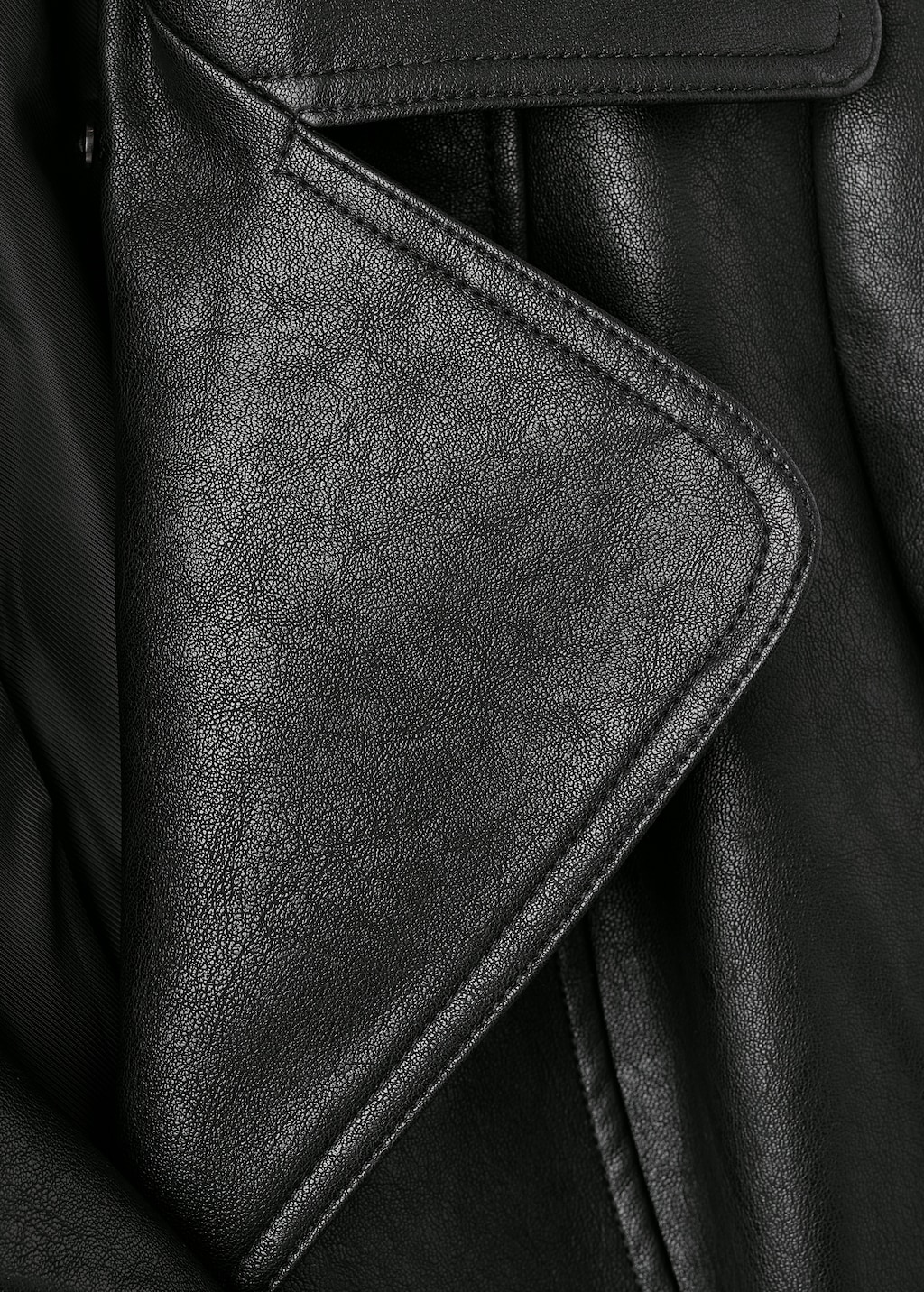 Faux-leather coat with fur collar