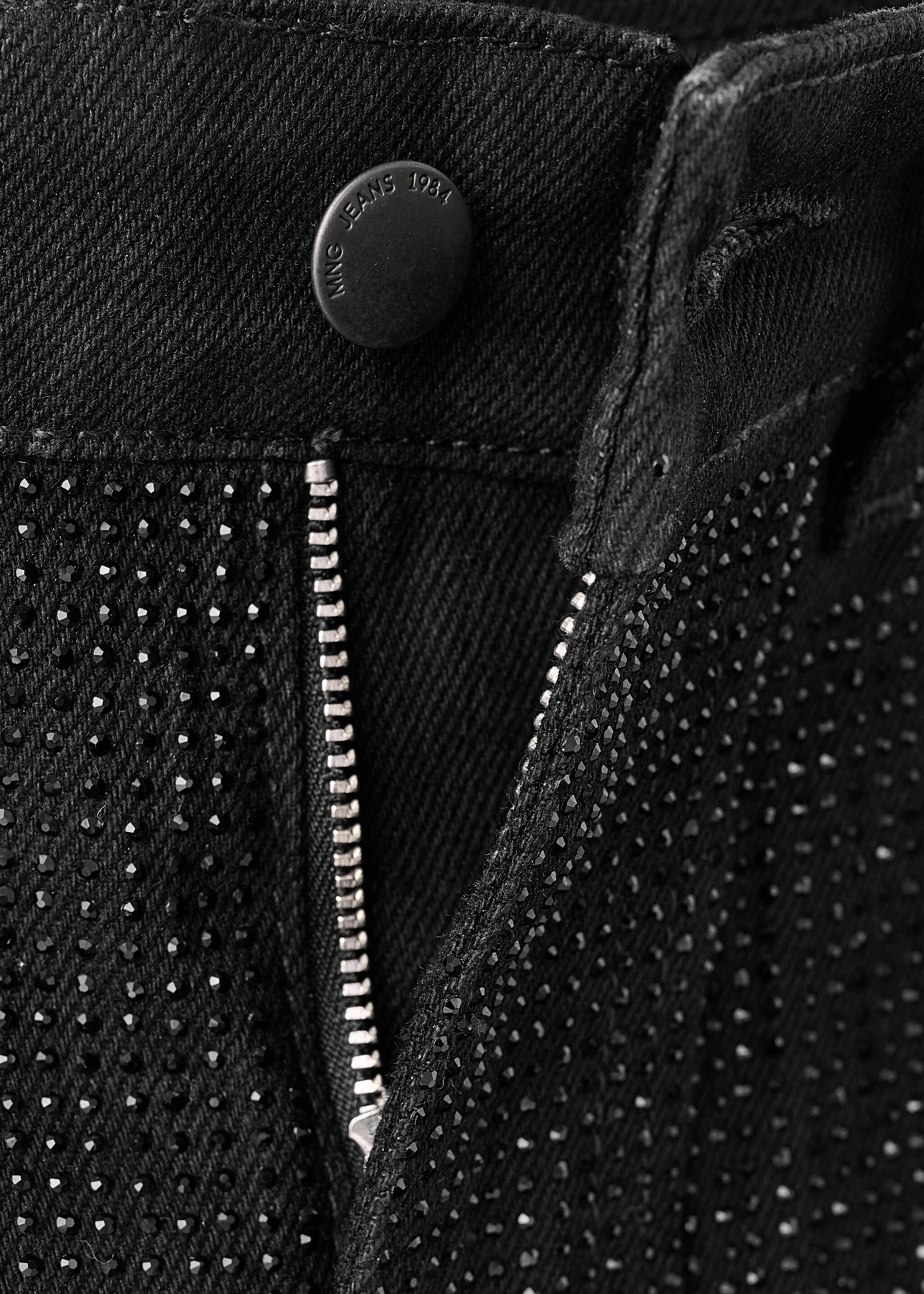 Balloon jeans with rhinestones - Details of the article 8, Black denim. Ref: 17049116-01.