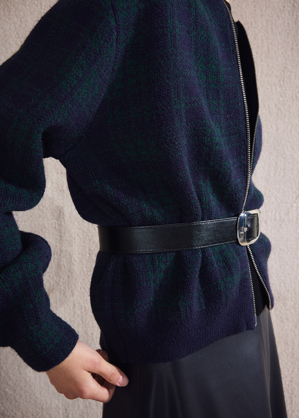 Checkered zipper cardigan