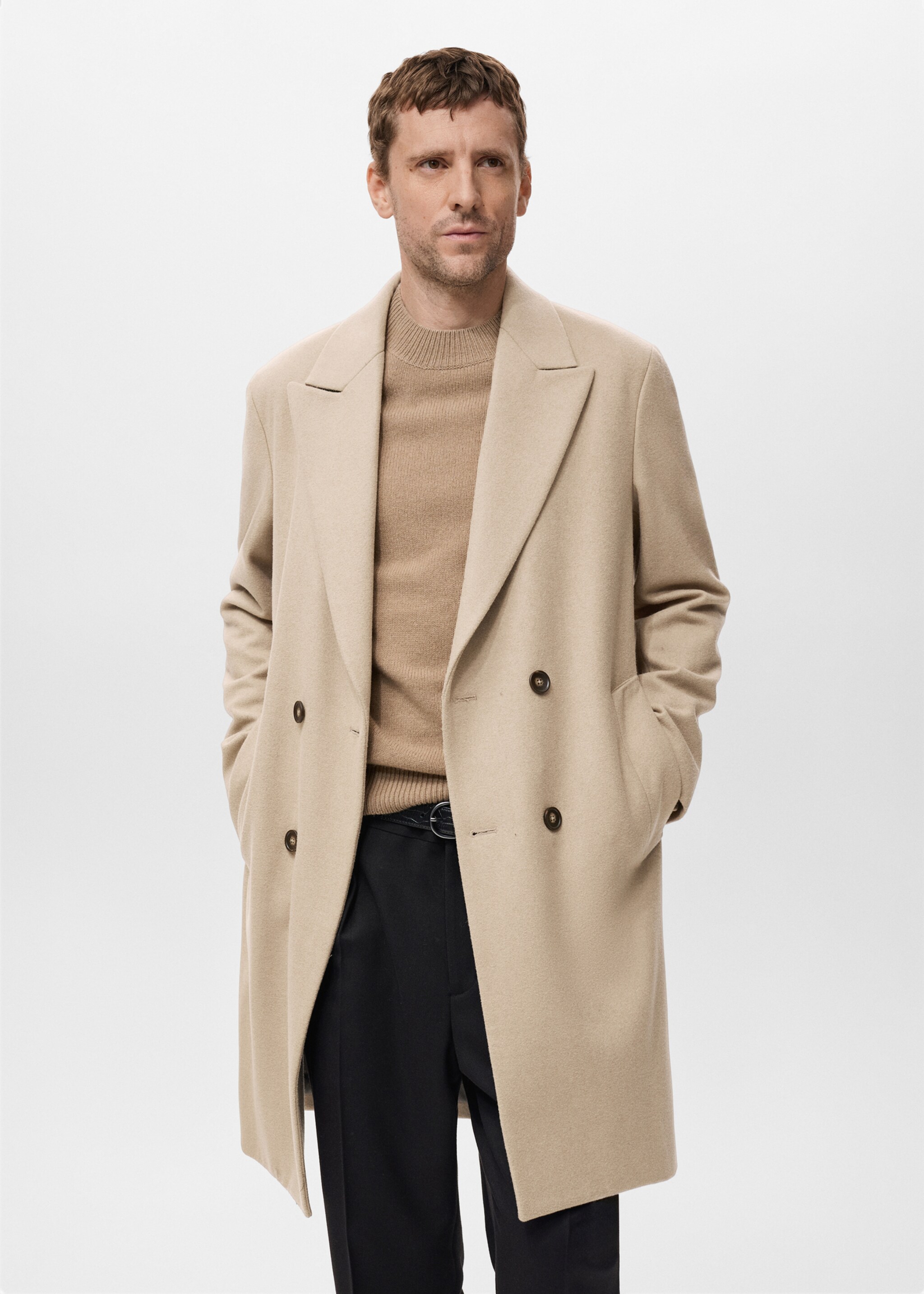 Long double-breasted wool coat - Medium plane, Medium Brown. Ref: 17049206-01.