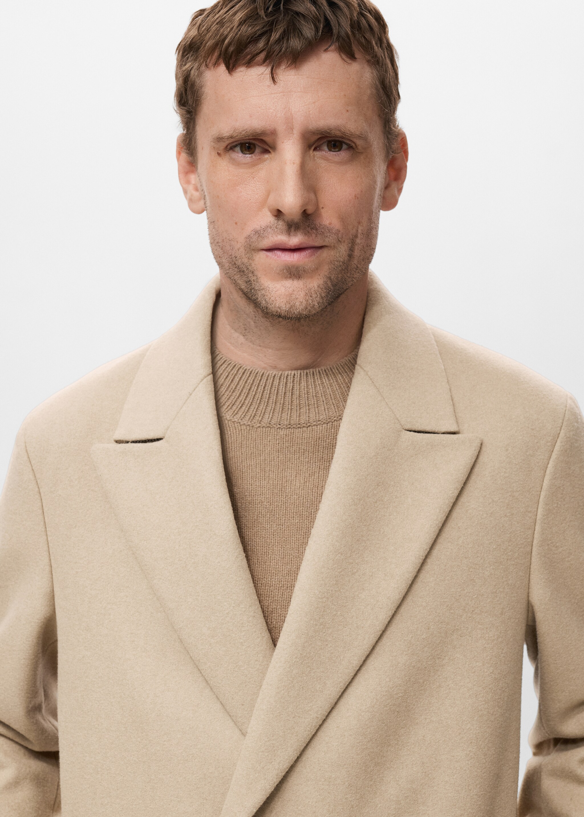 Long double-breasted wool coat - Details of the article 1, Medium Brown. Ref: 17049206-01.