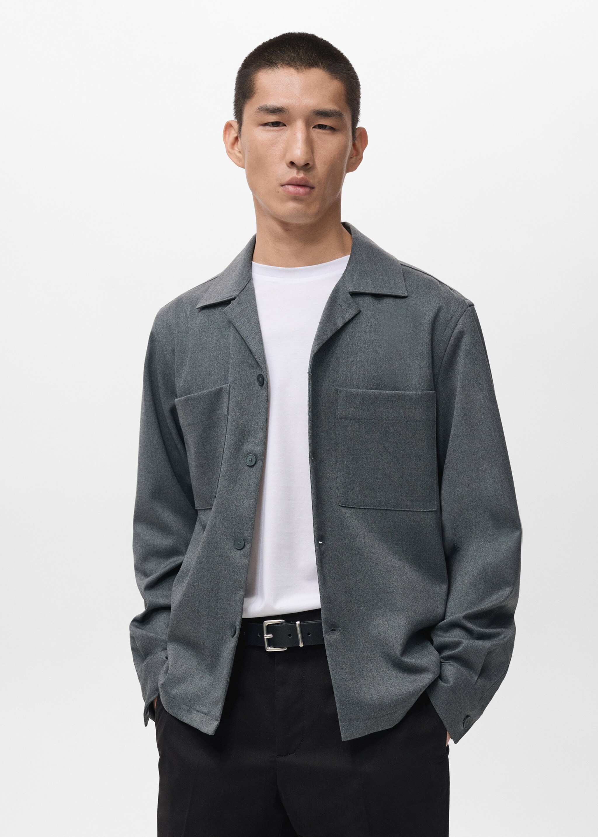 Fluid overshirt with pockets - Medium plane, Grey. Ref: 17049207-01.