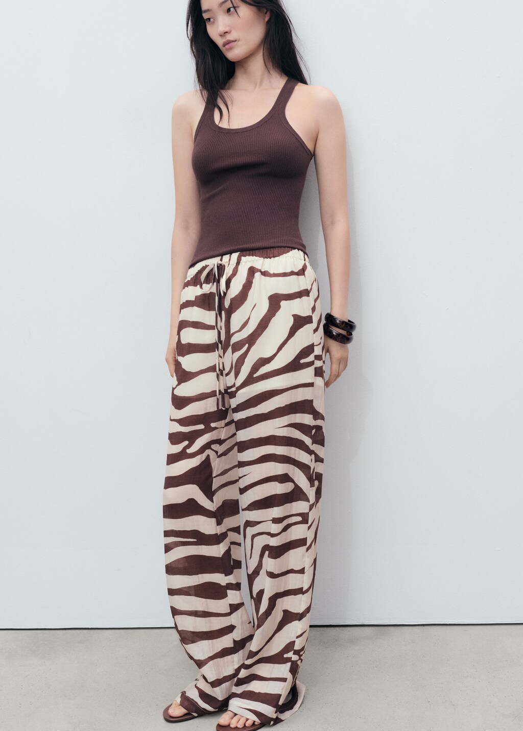 Zebra-print fluid pants