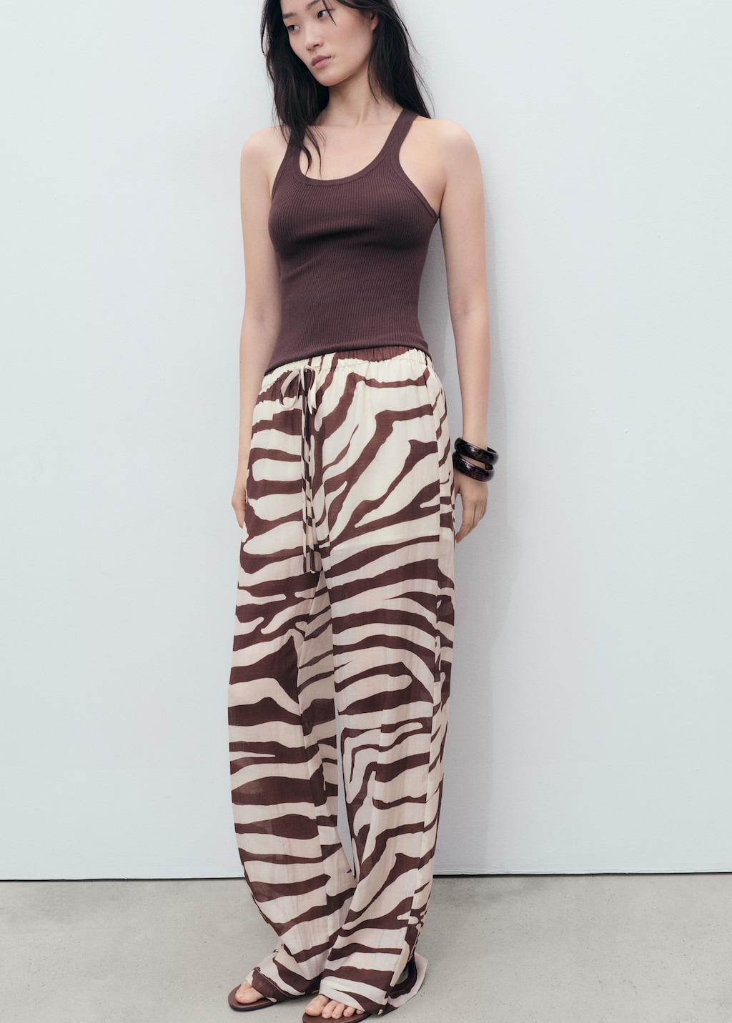 Zebra-print fluid pants