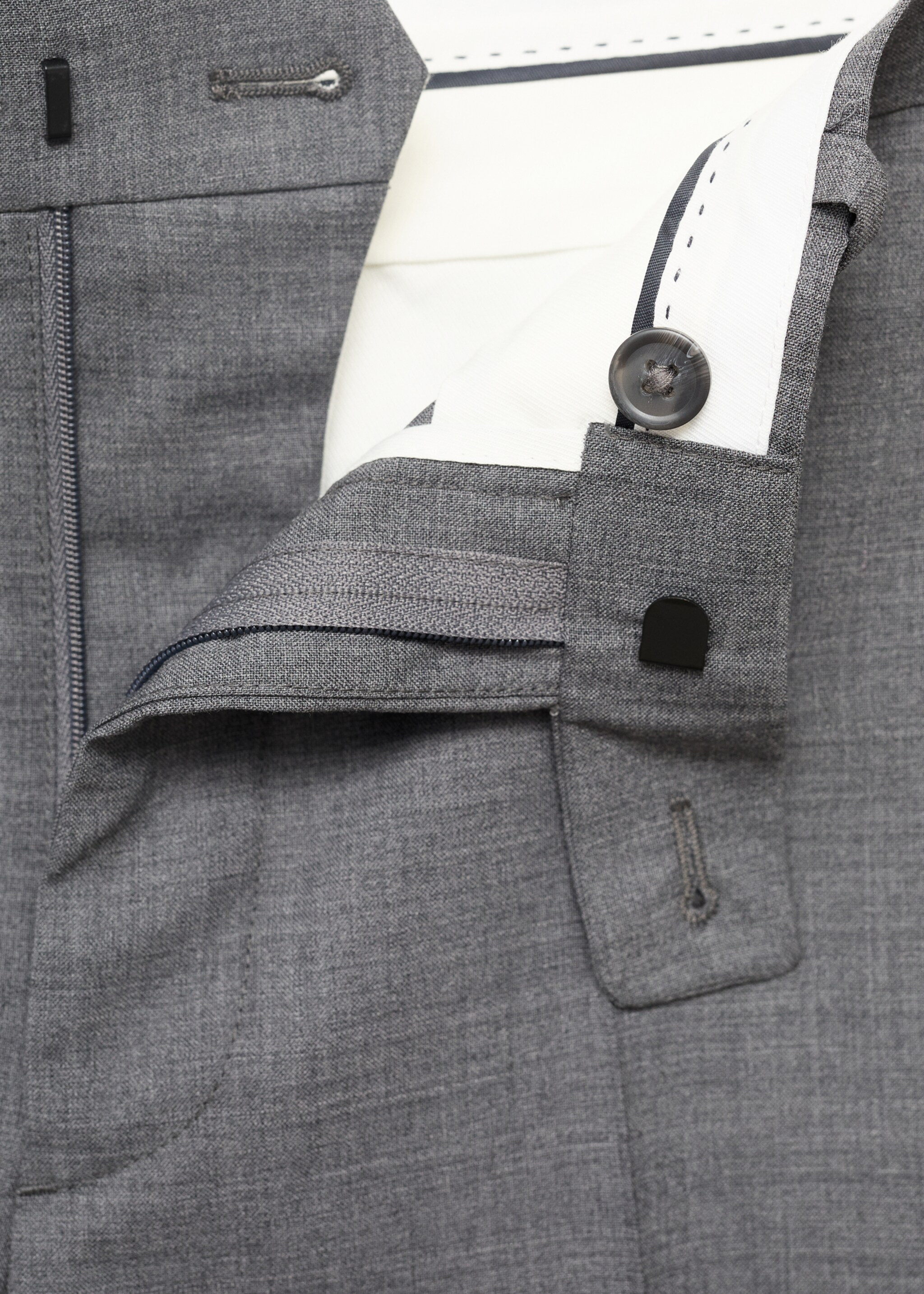 Turin 100% virgin wool suit trousers - Details of the article 8, Grey. Ref: 17051183-01.