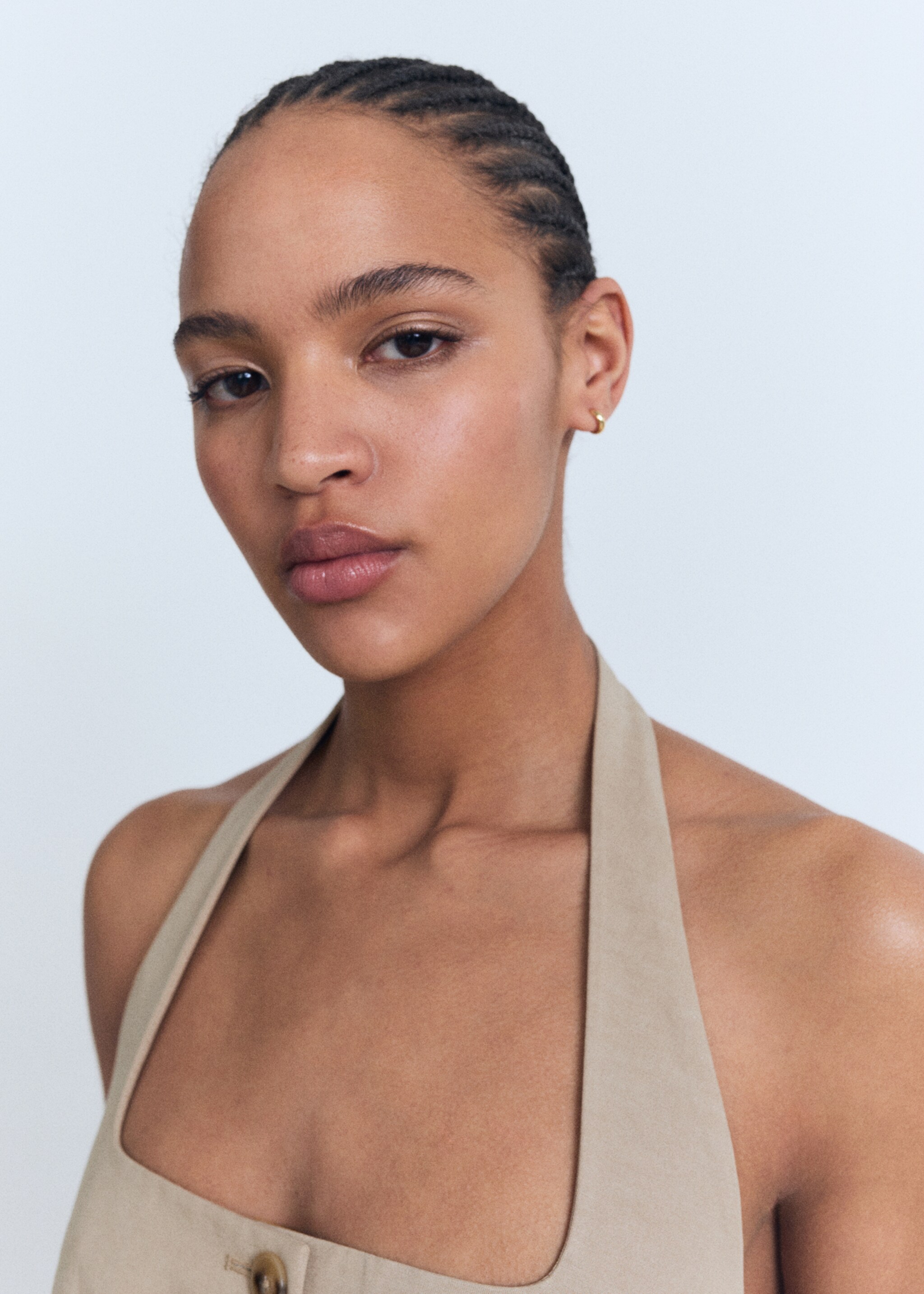 Linen-blend suit waistcoat - Details of the article 1, Medium Brown. Ref: 17051206-01.